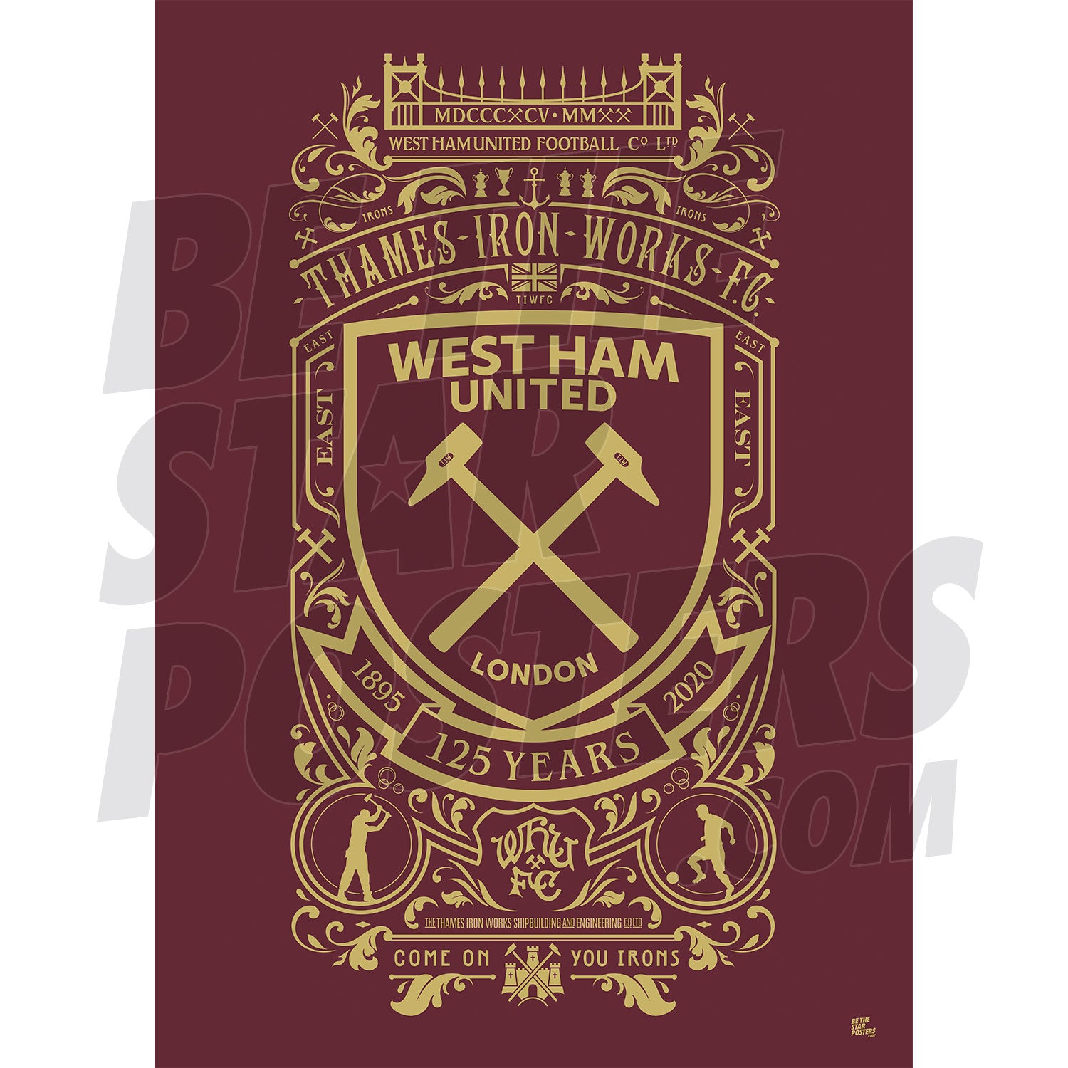 West Ham United FC 125th Anniversary Gold Crest Poster