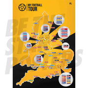 My Football Tour Map A2 Poster - Amber / Black