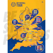 My Football Tour Map A2 Poster - Amber / Blue