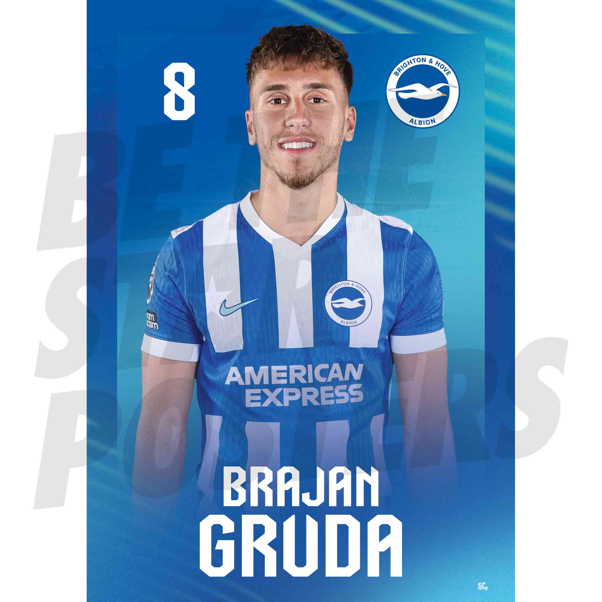Brighton & Hove Albion FC Brajan Gruda 25/26 Headshot Poster