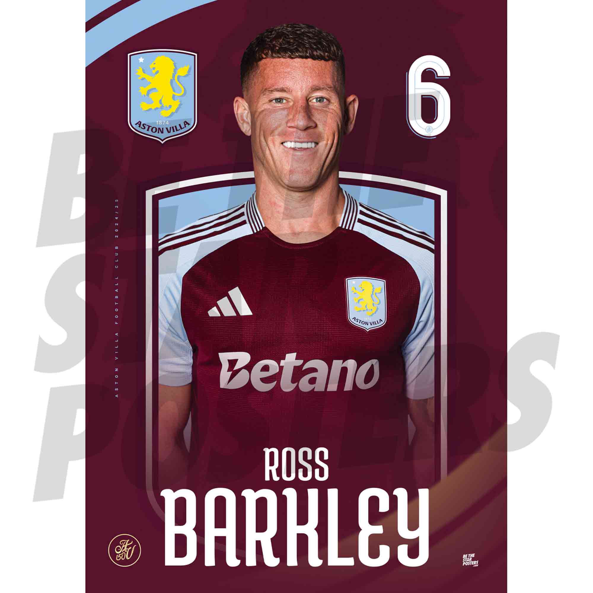 Aston Villa FC Barkley 24/25 Headshot Poster