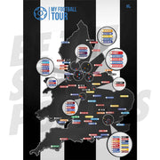 My Football Tour Map A2 Poster - Black / White Stripes
