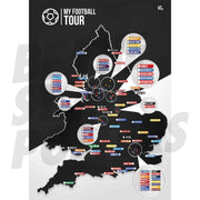 My Football Tour Map A2 Poster - Black / White