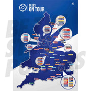My Football Tour Map A2 Poster - Blue / White - Blues On Tour