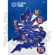 My Football Tour Map A2 Poster - Blue / White