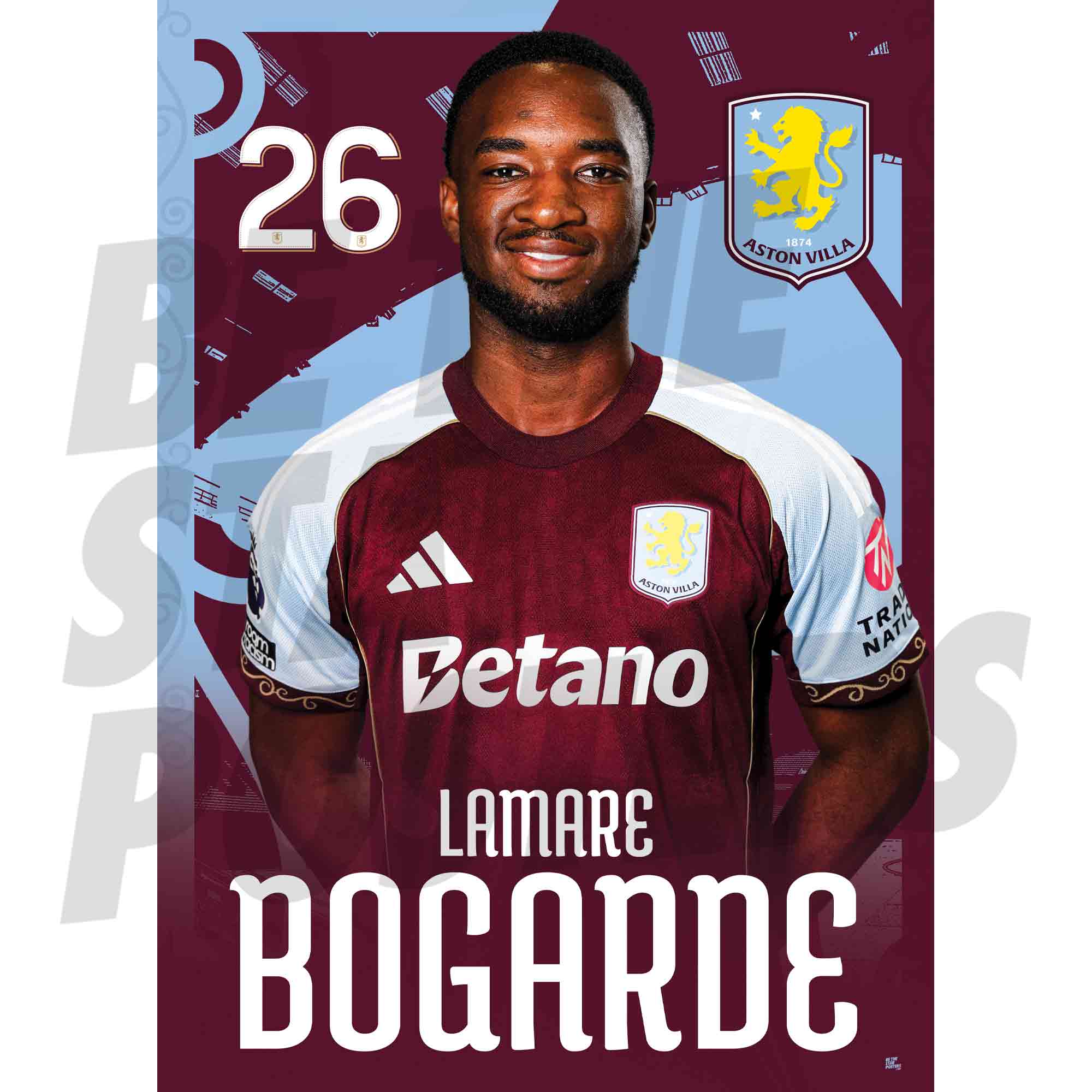 Aston Villa FC Lamare Bogarde 25/26 Headshot Poster