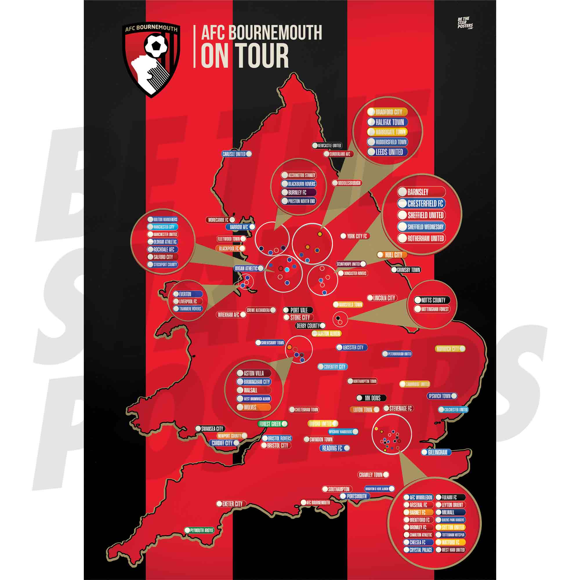 AFC Bournemouth My Football Tour Map A2 Poster