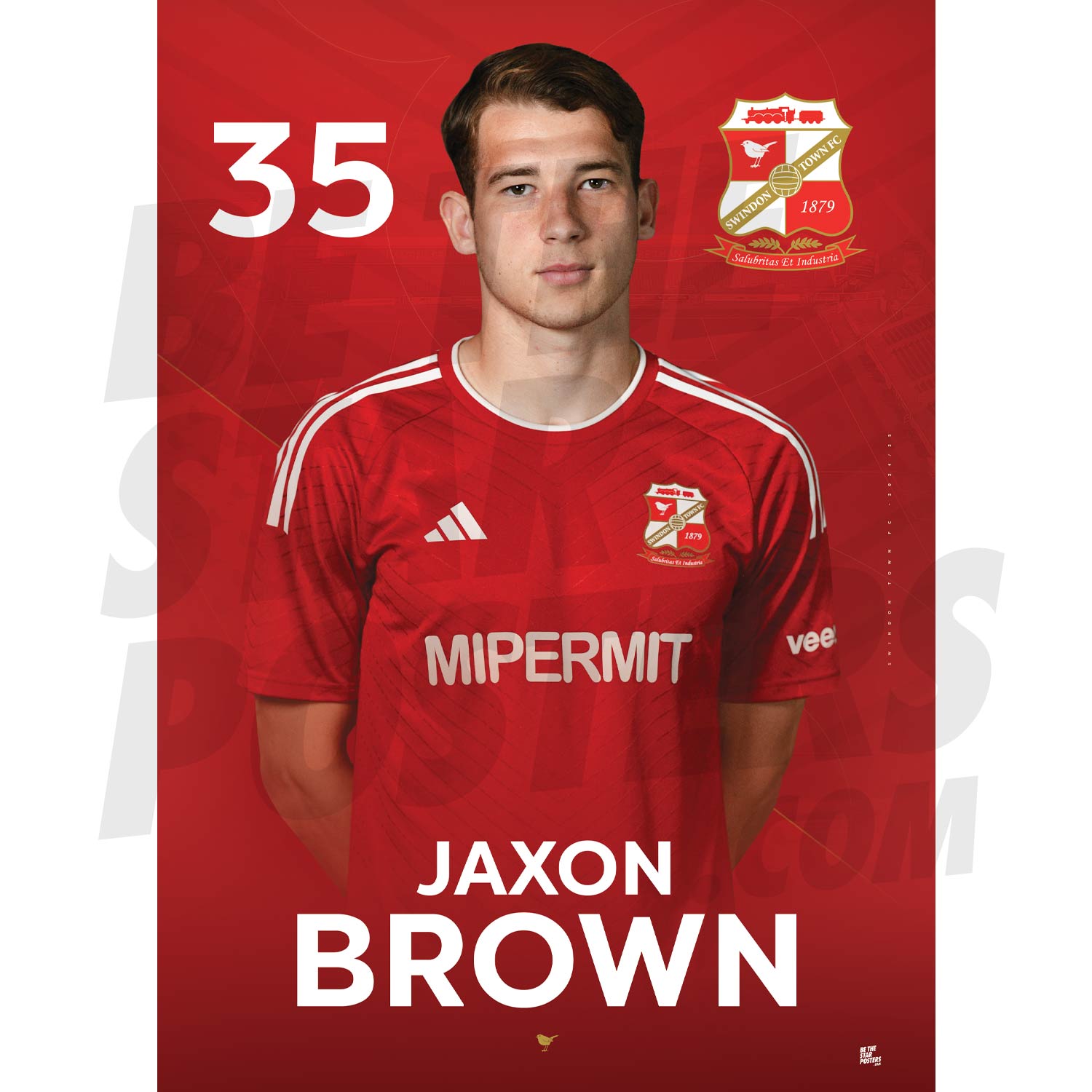 Swindon Town FC Brown 24/25 Headshot Poster