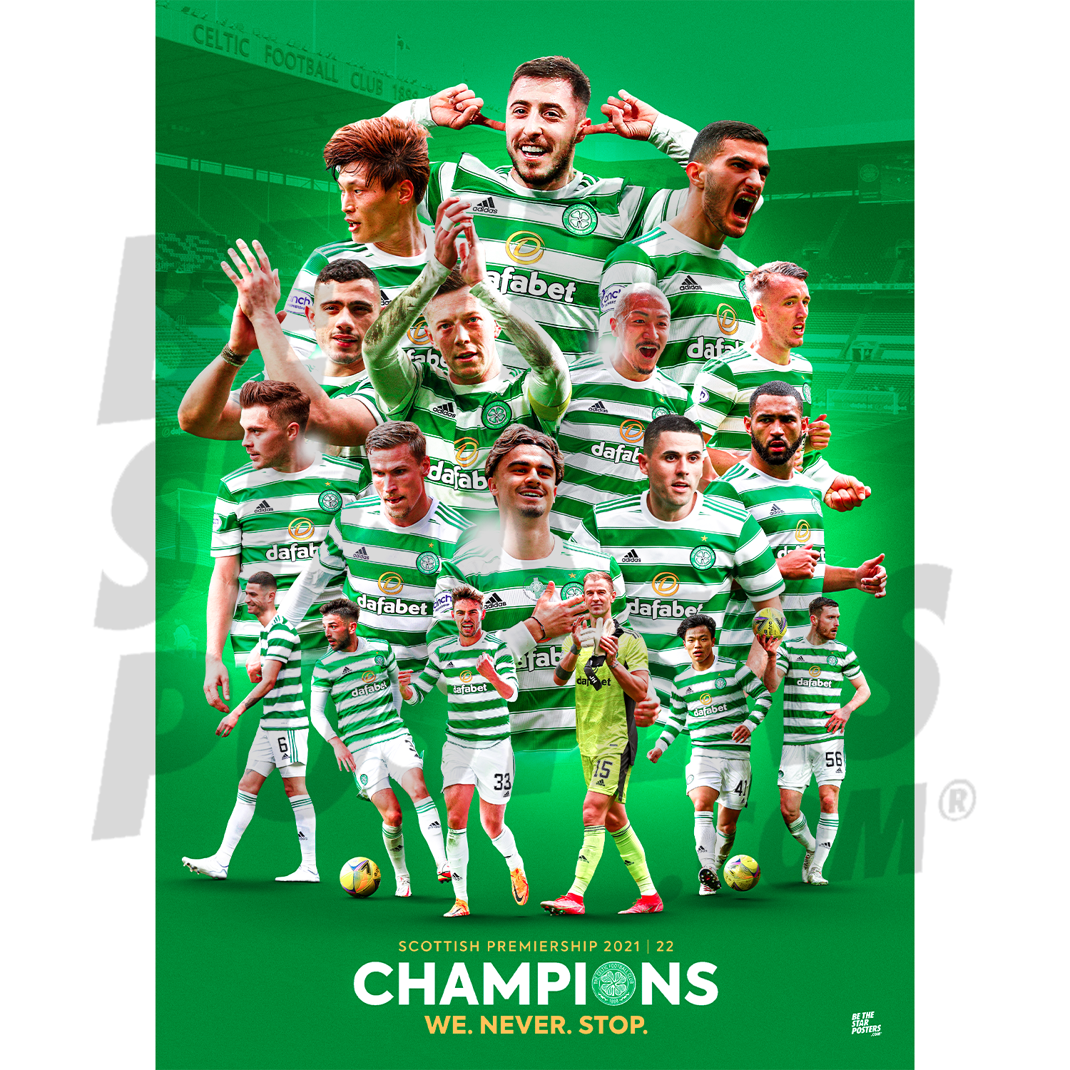 Celtic FC Champions Squad 21/22 Player Montage Poster