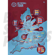 My Football Tour Map A2 Poster - Claret / Blue