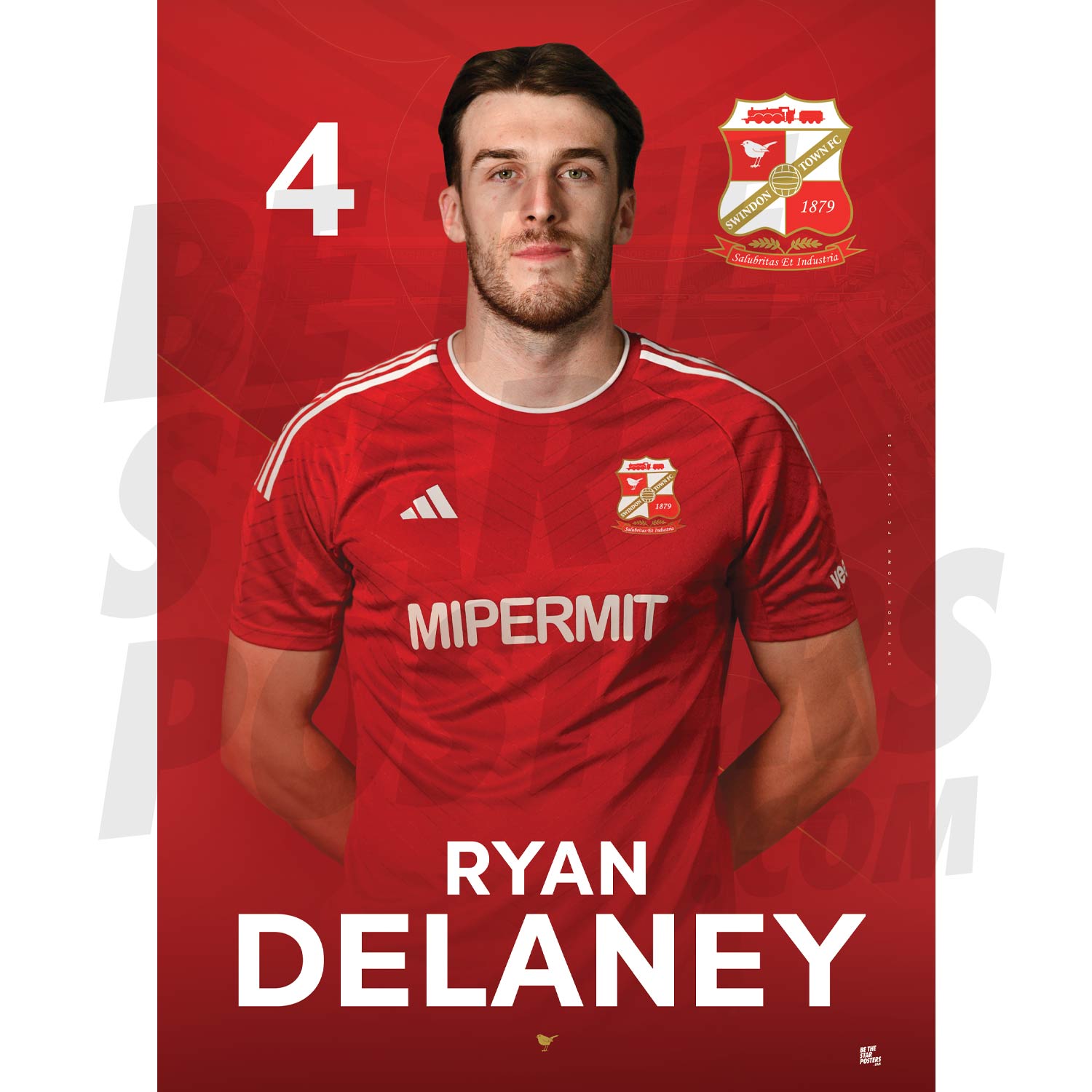 Swindon Town FC Drinan 24/25 Headshot Poster
