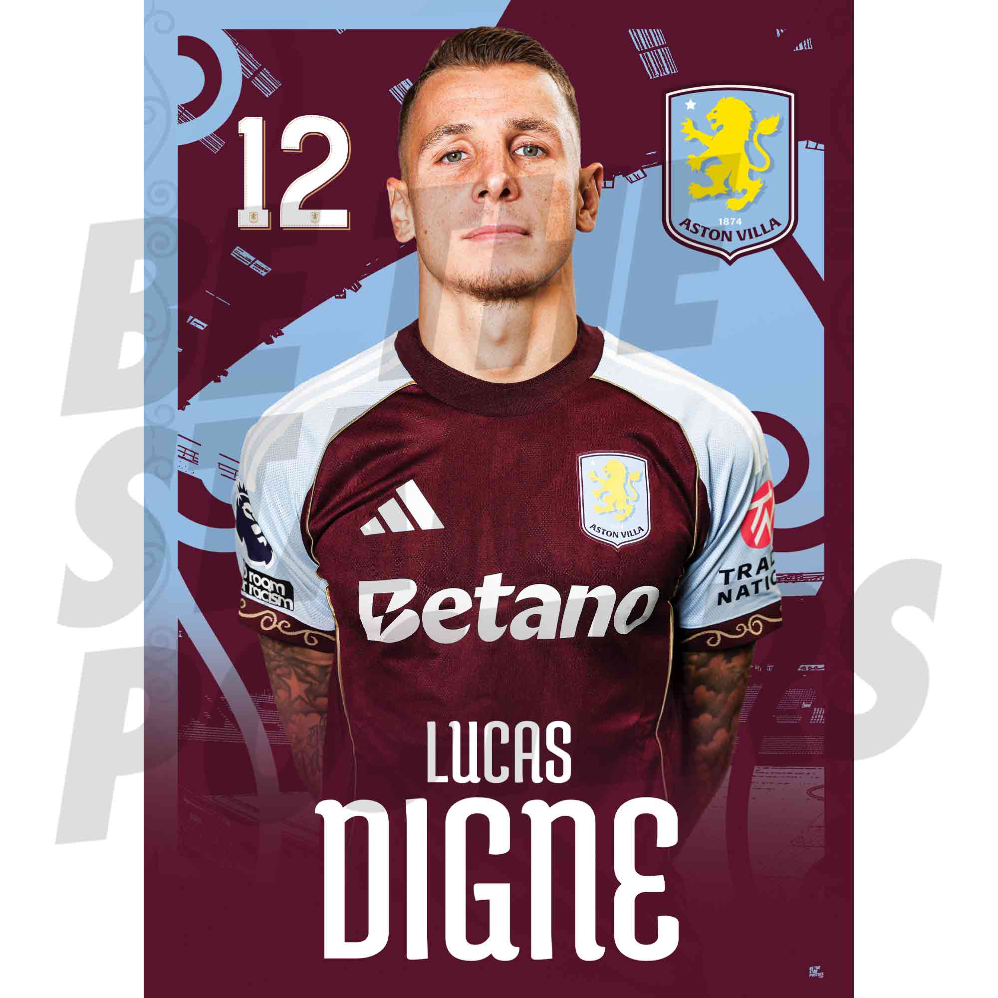 Aston Villa FC Lucas Digne 25/26 Headshot Poster