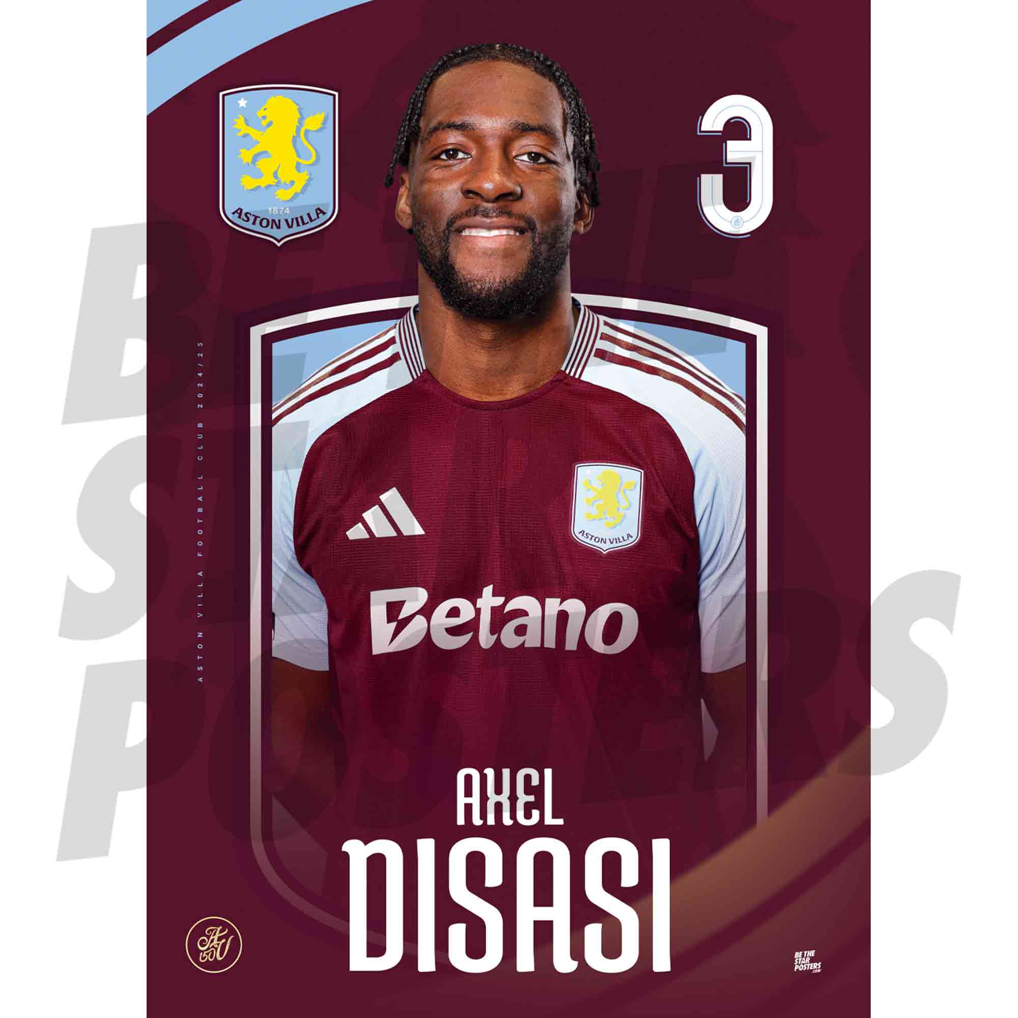 Aston Villa FC Disasi 24/25 Headshot Poster
