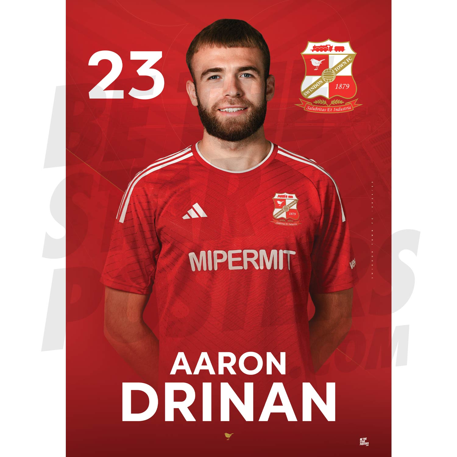 Swindon Town FC Drinan 24/25 Headshot Poster