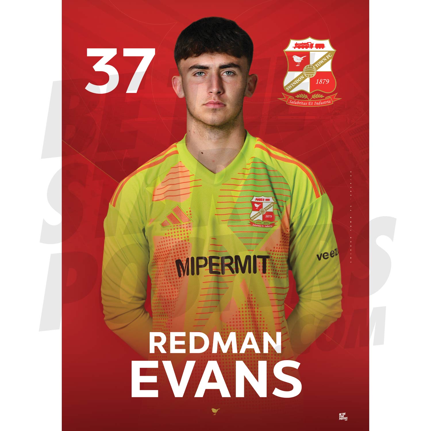 Swindon Town FC Evans 24/25 Headshot Poster