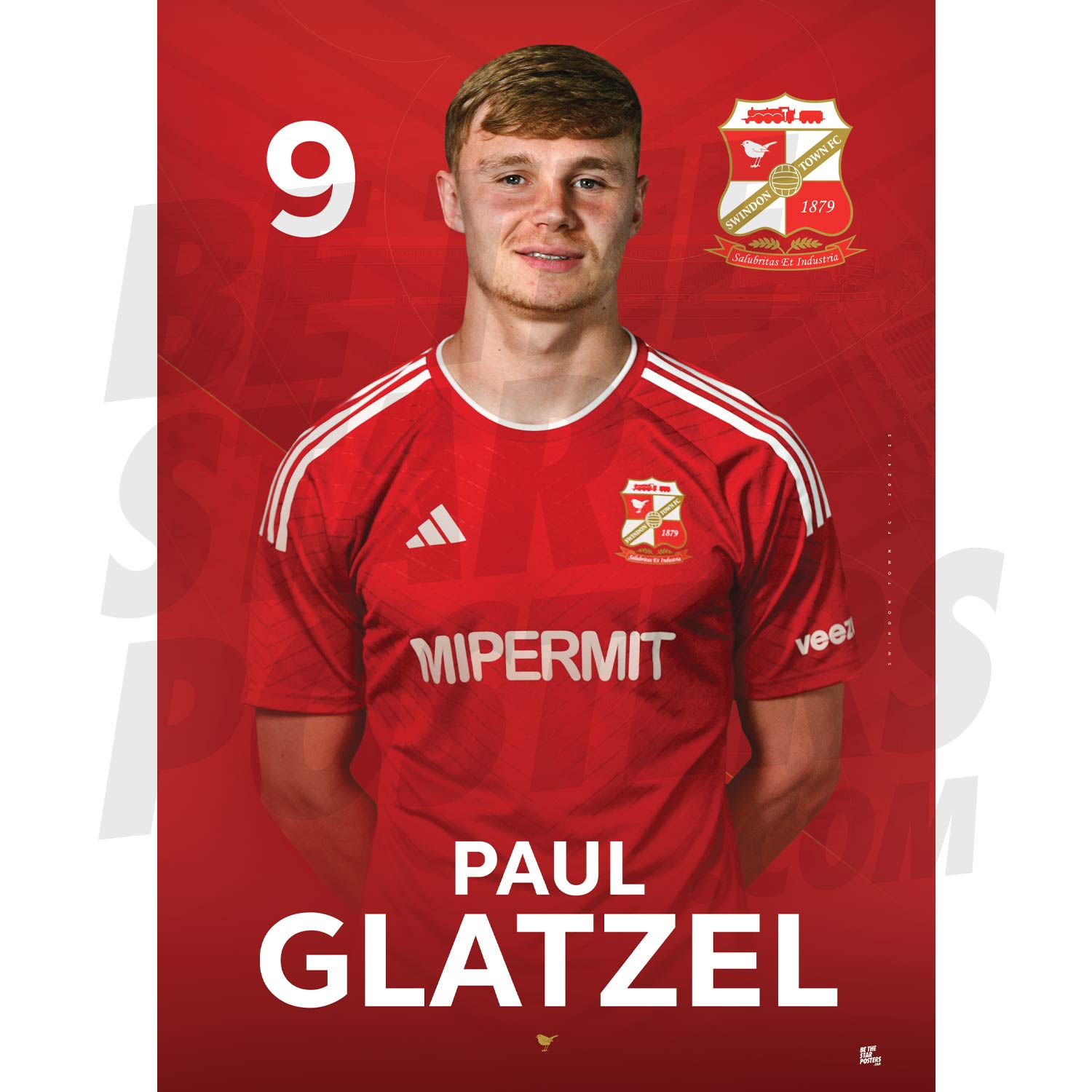 Swindon Town FC Glatzel 24/25 Headshot Poster
