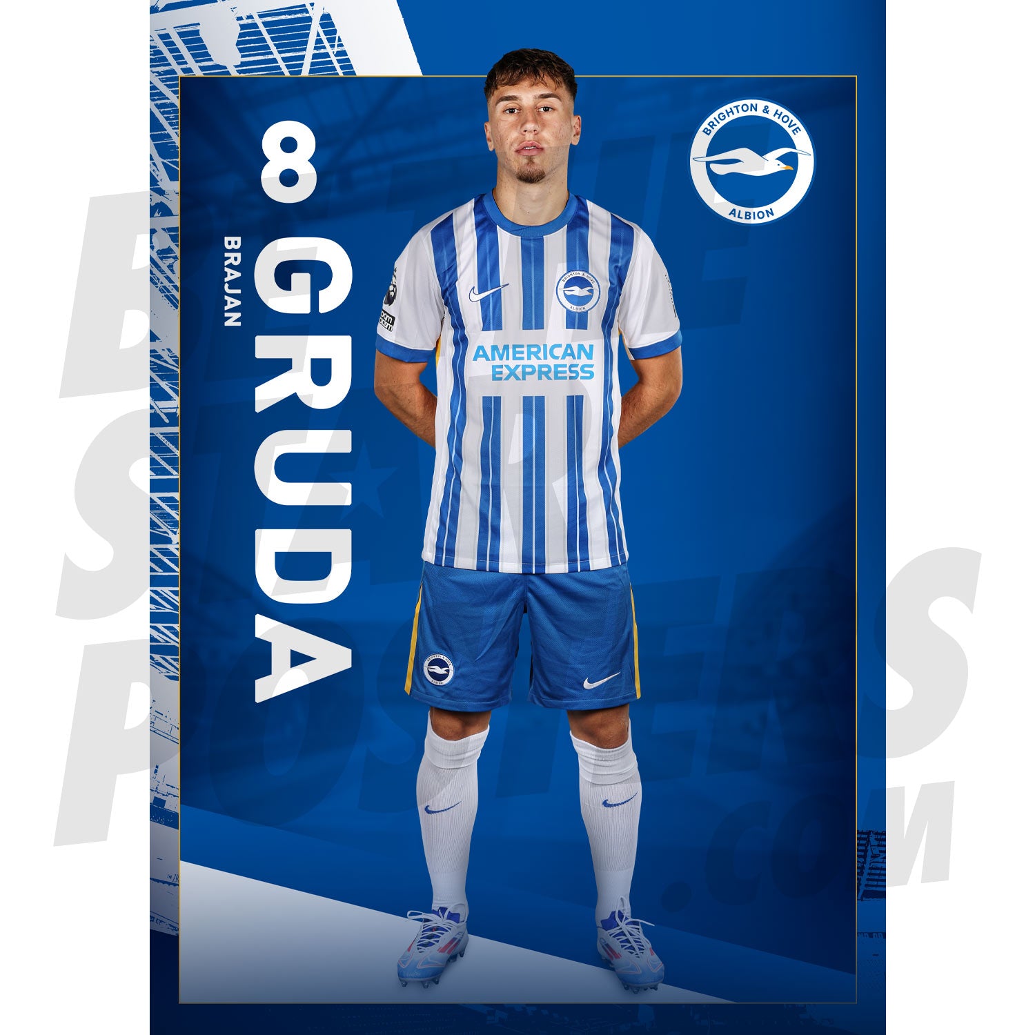 Brighton & Hove Albion FC Gruda 24/25 Headshot Poster