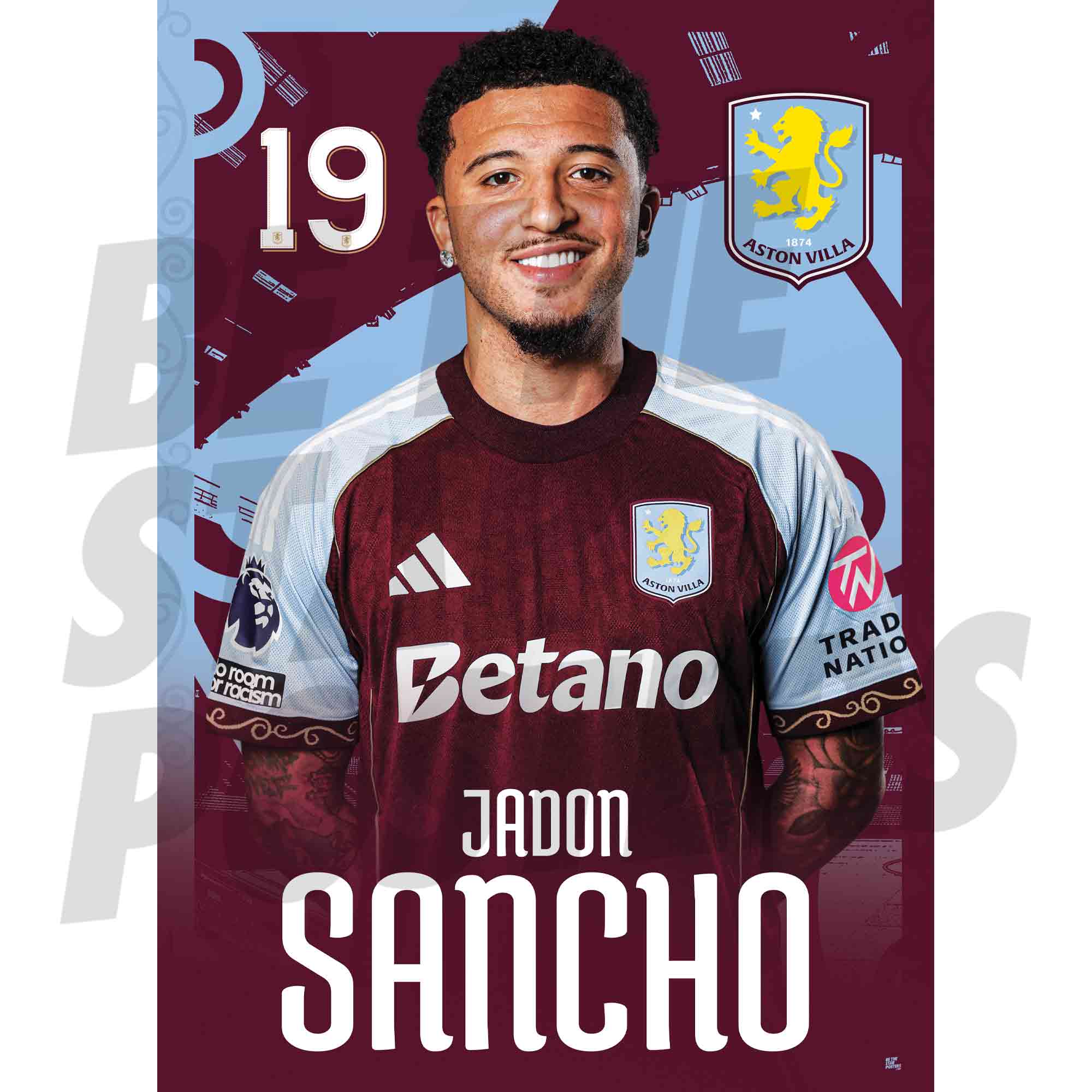 Aston Villa FC Jadon Sancho 25/26 Headshot Poster