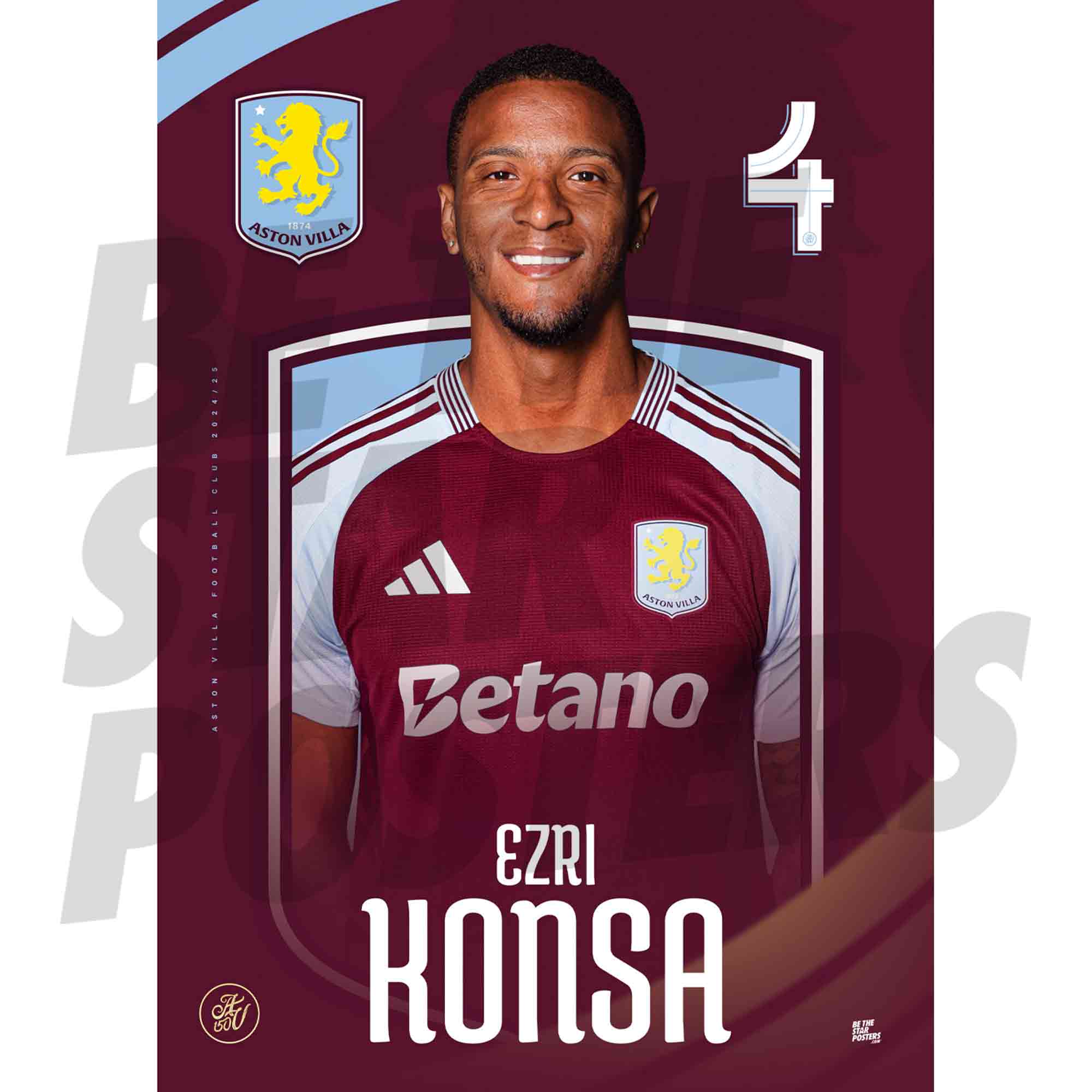 Aston Villa FC Konsa 24/25 Headshot Poster