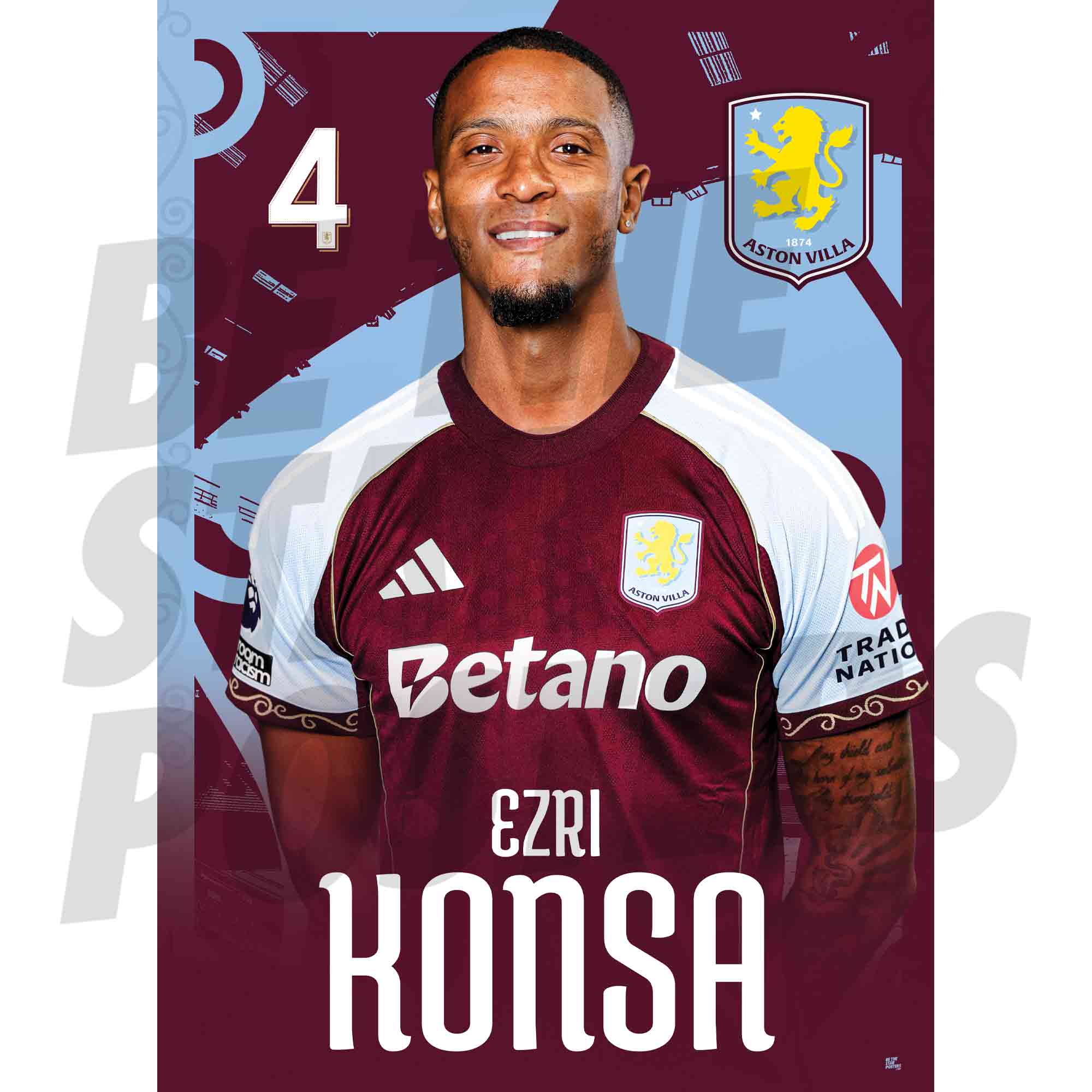 Aston Villa FC Ezri Konsa 25/26 Headshot Poster