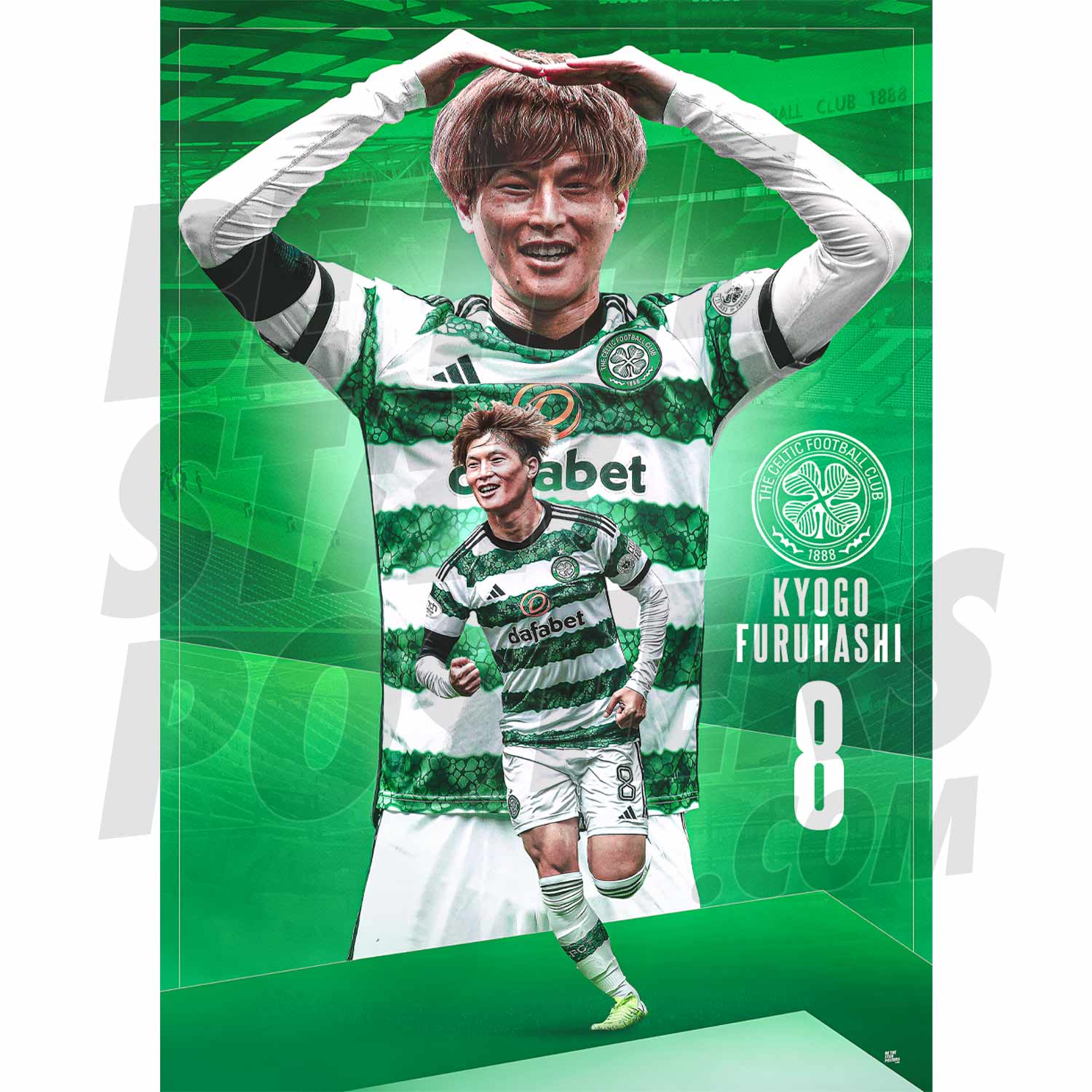 Celtic FC Kyogo 23/24 Action Poster