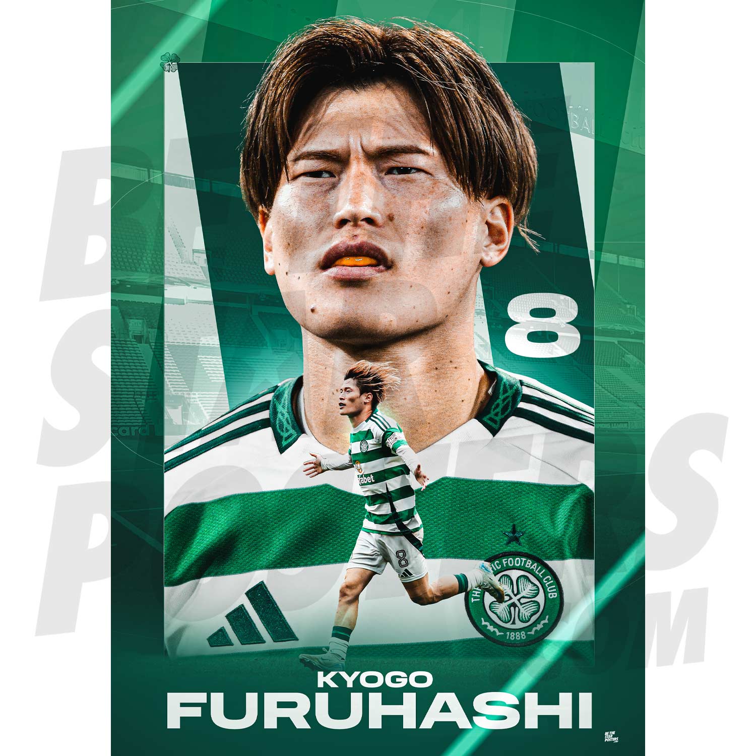 Celtic FC Kyogo 24/25 Action Poster