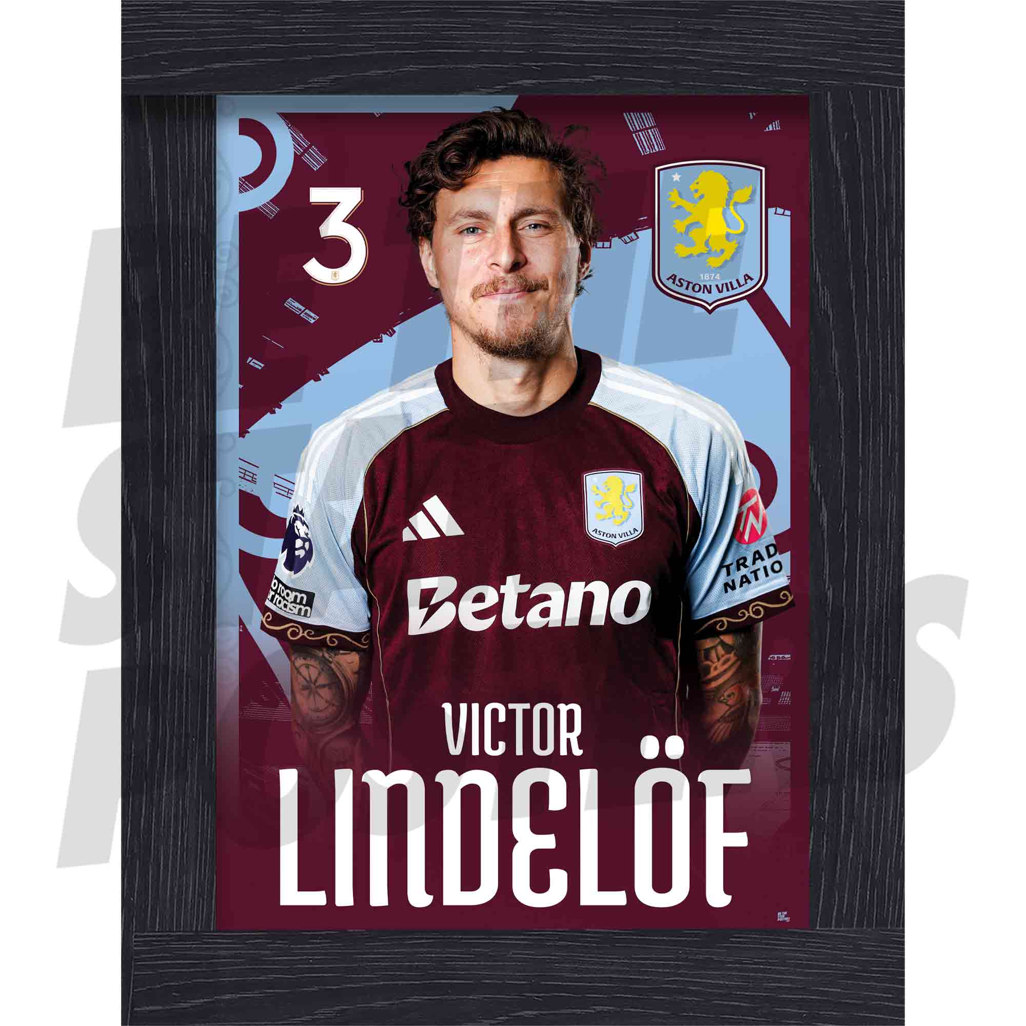 Aston Villa FC Victor Lindelof 25/26 Headshot Poster