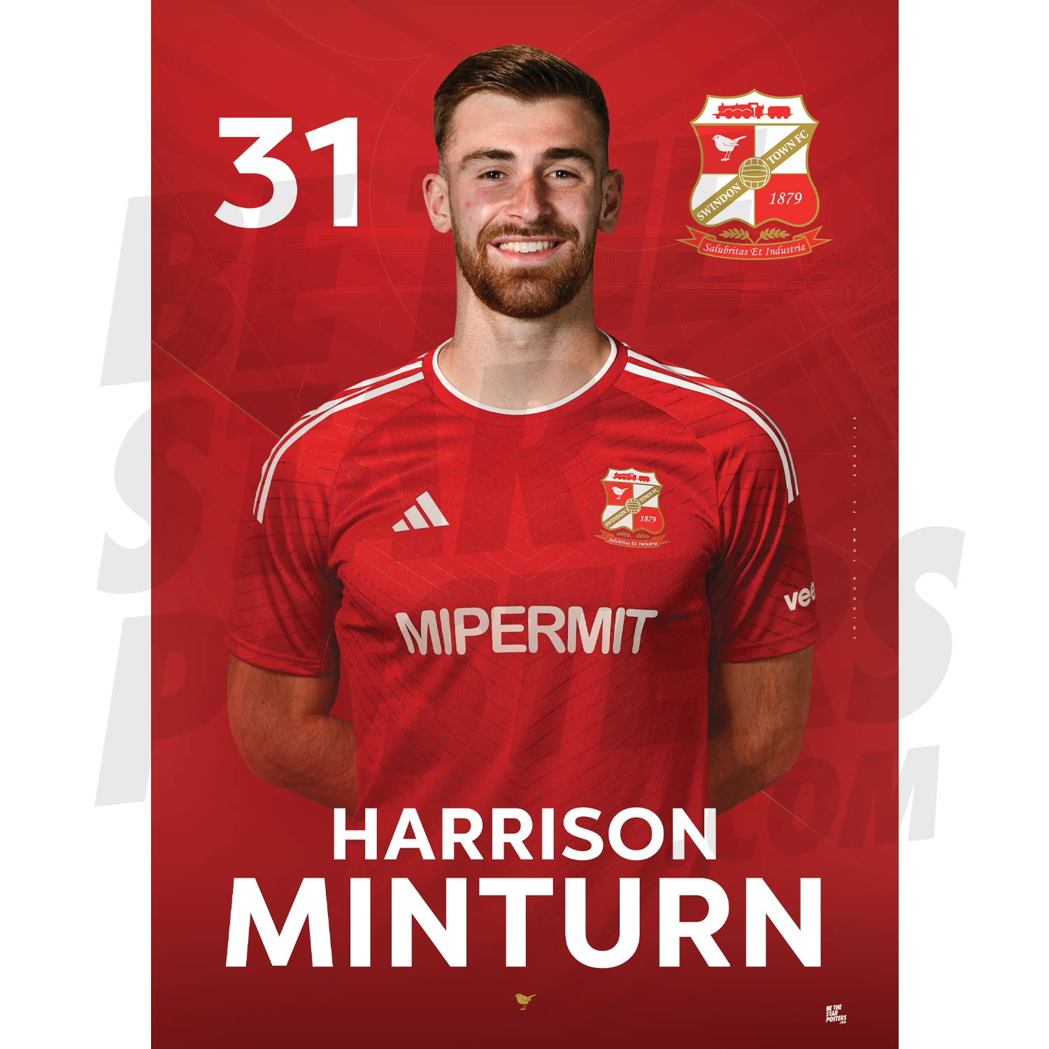 Swindon Town FC Minturn 24/25 Headshot Poster