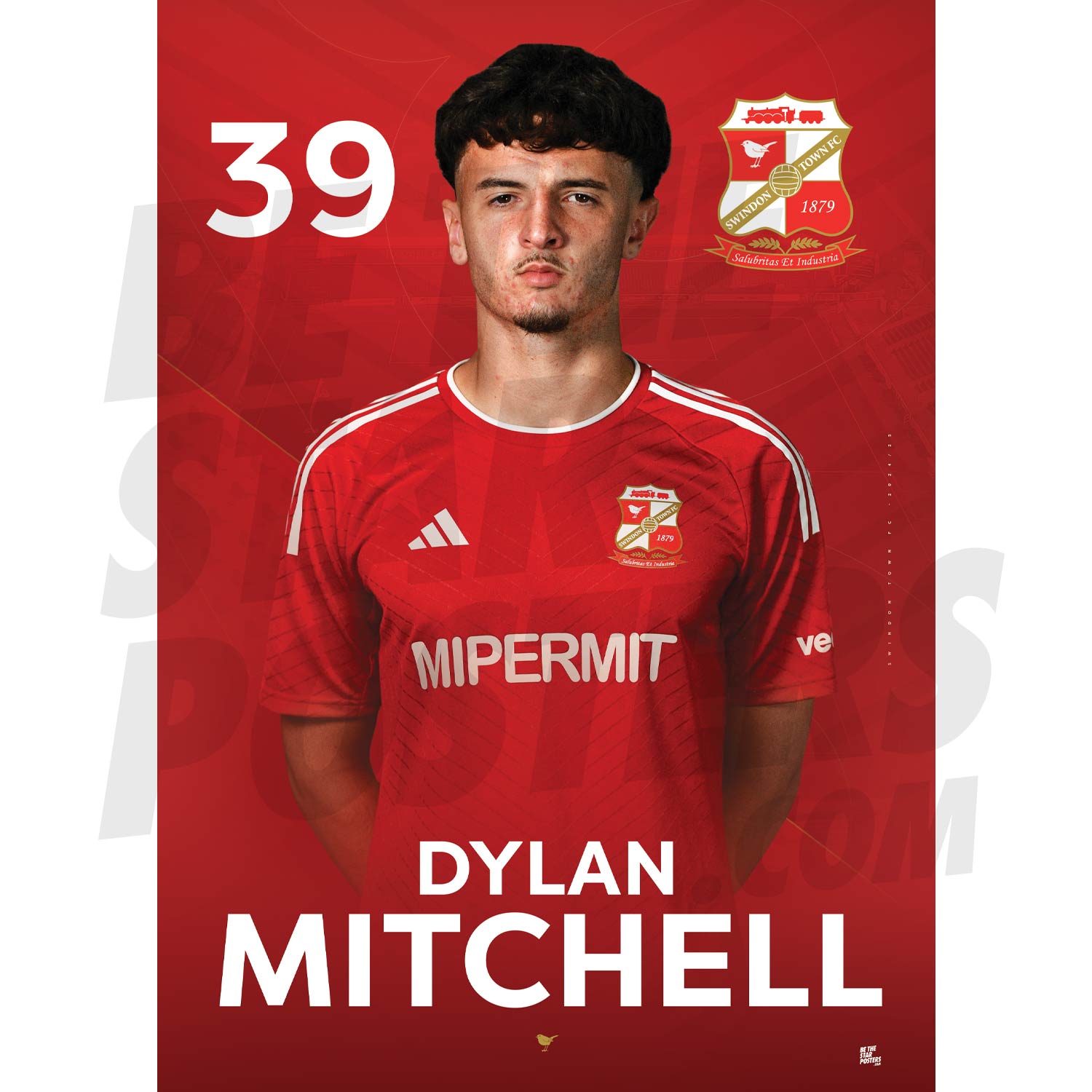 Swindon Town FC Mitchell 24/25 Headshot Poster
