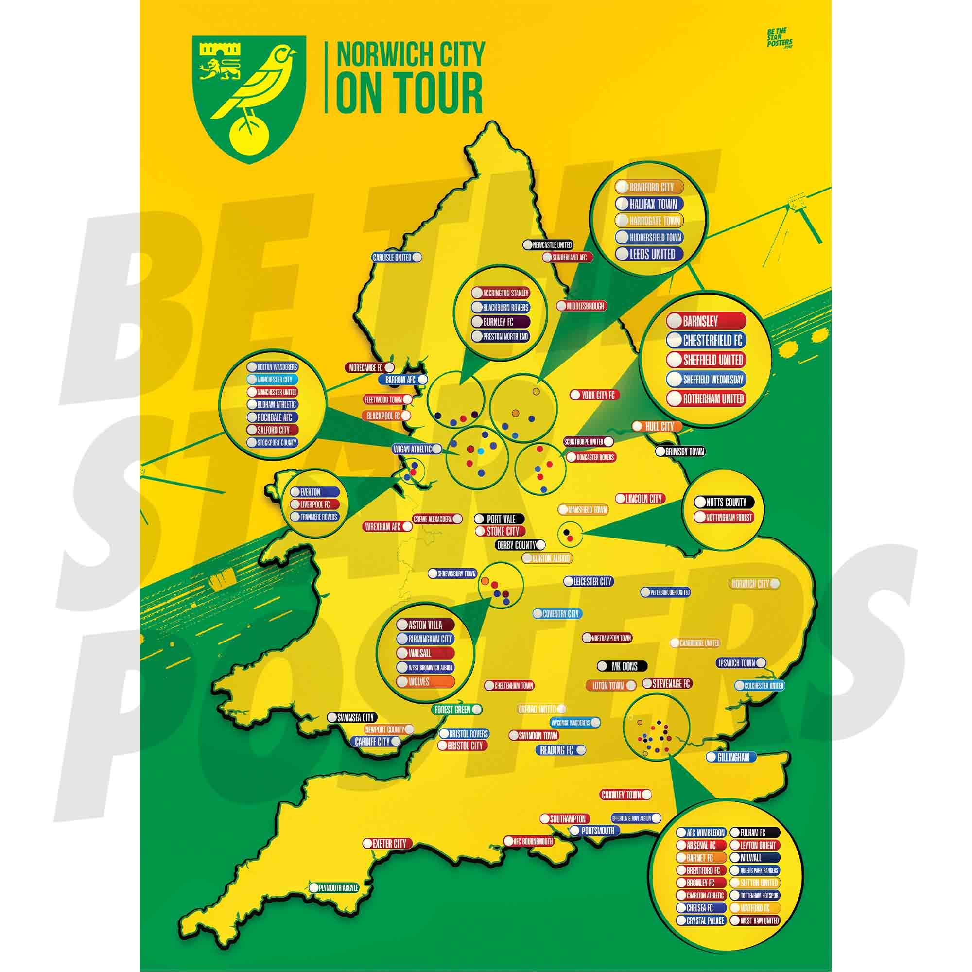 Norwich City FC My Football Tour Map A2 Poster