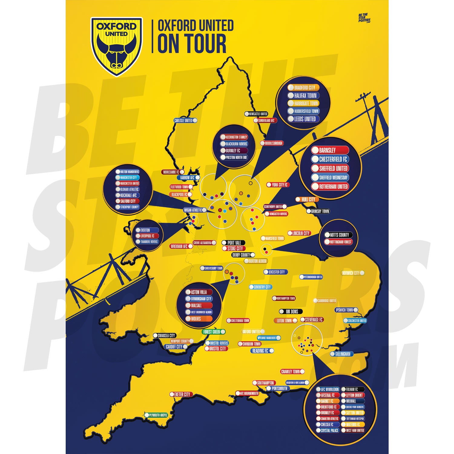 Oxford United FC My Football Tour Map A2 Poster