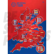 My Football Tour Map A2 Poster - Red / Blue