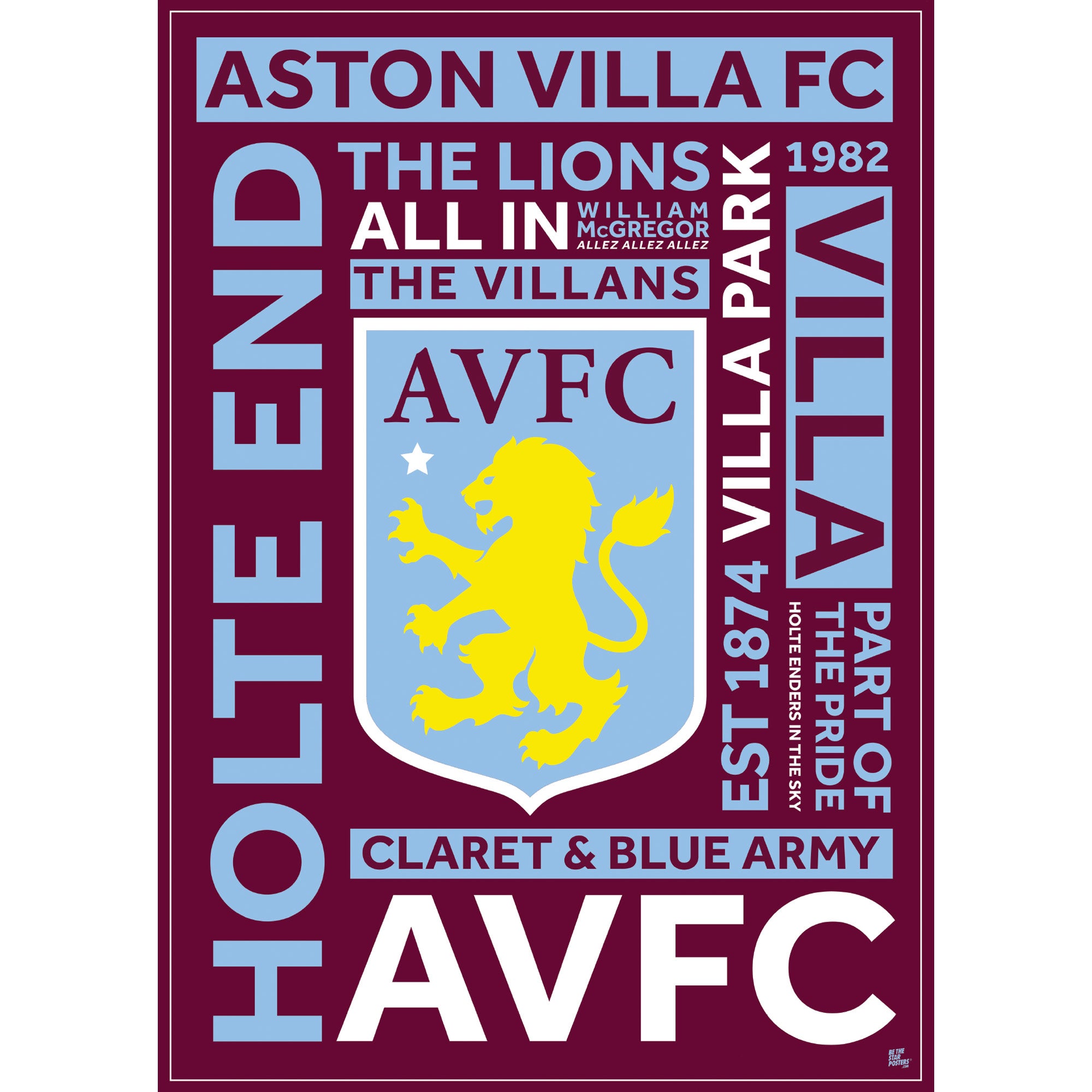 Aston Villa FC Old Crest Word Poster