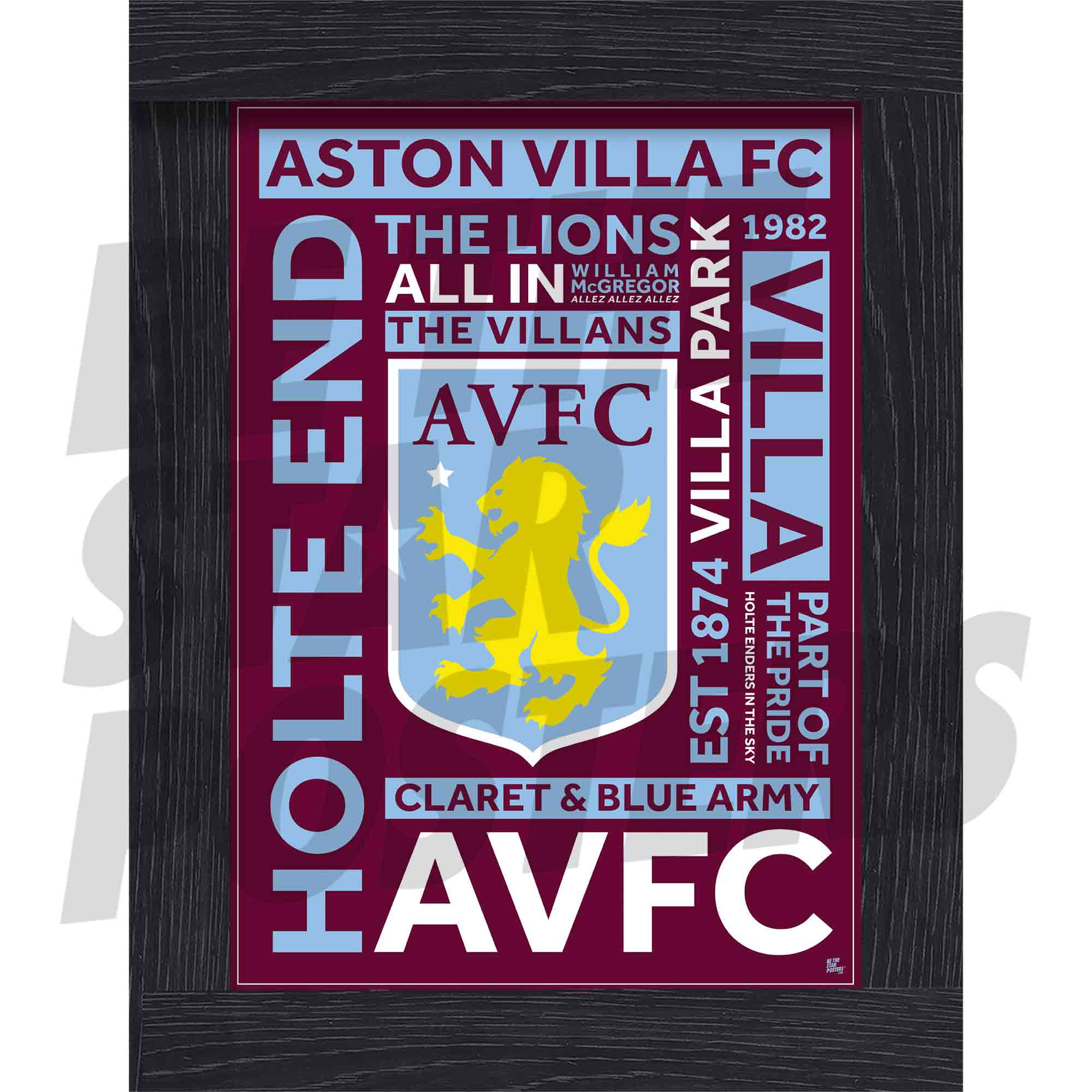 Aston Villa FC Old Crest Word Poster