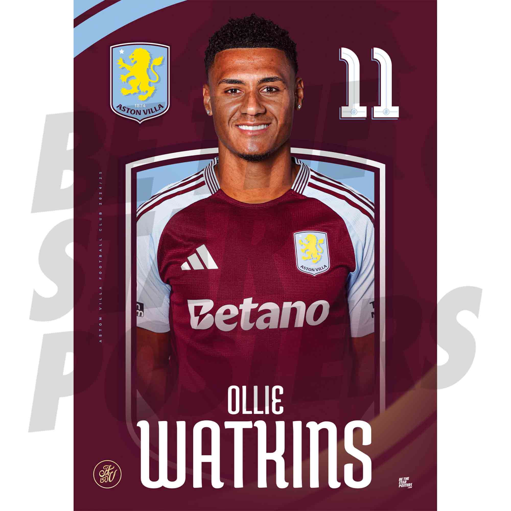 Aston Villa FC Watkins 24/25 Headshot Poster