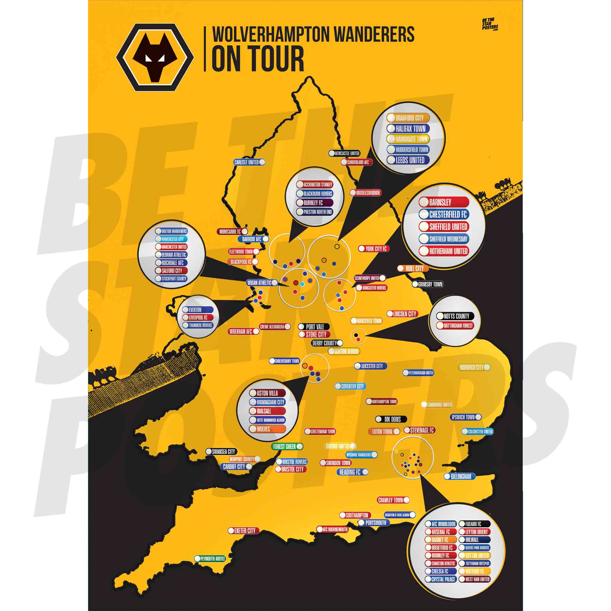 Wolverhampton Wanderers FC My Football Tour Map A2 Poster