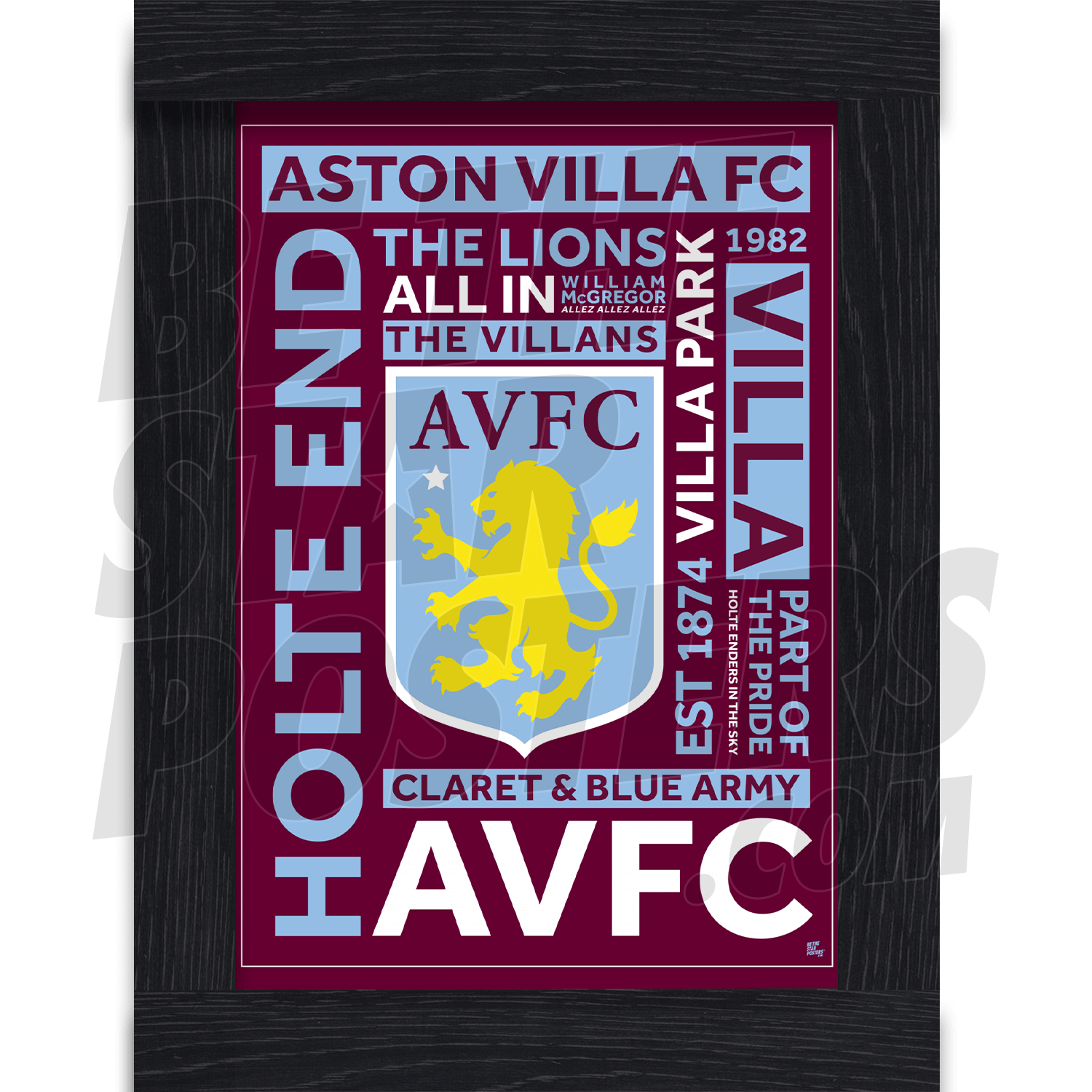 Aston Villa FC Old Crest Word Poster