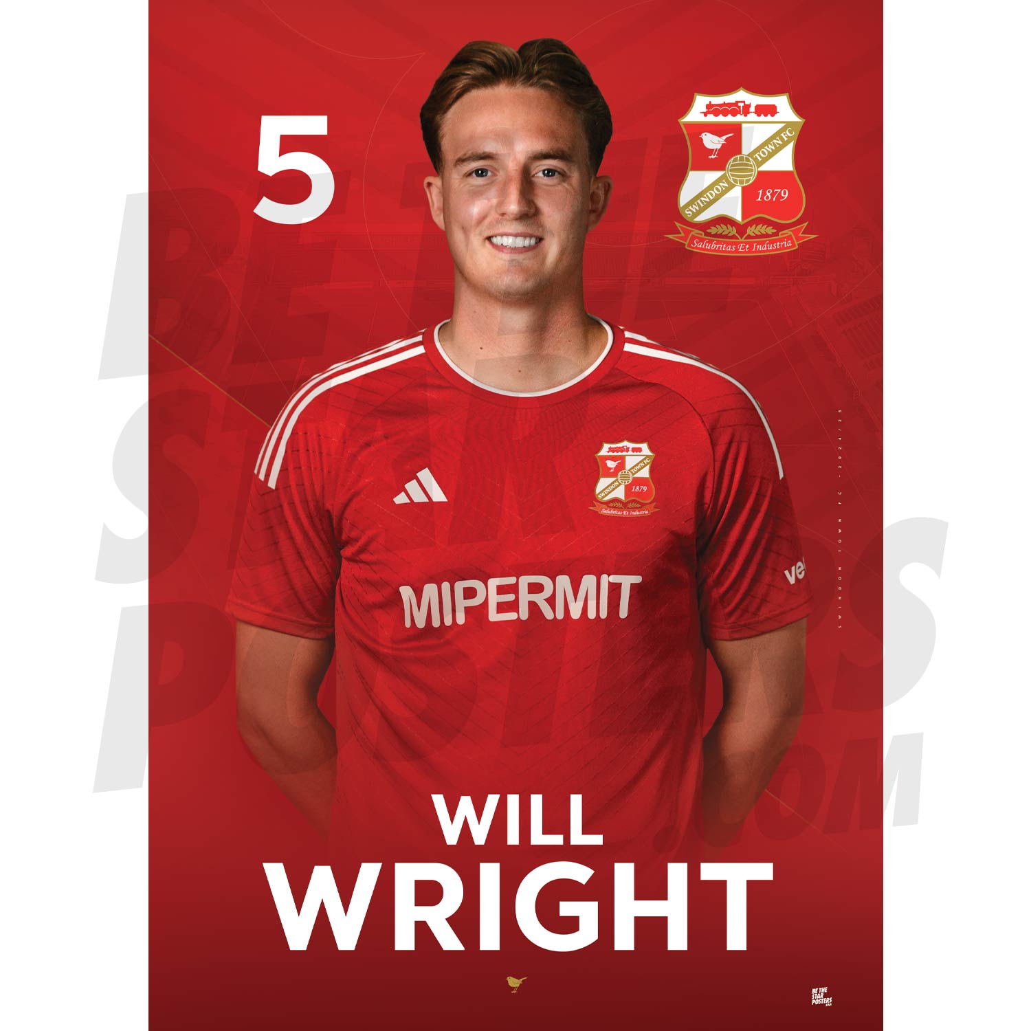 Swindon Town FC Wright 24/25 Headshot Poster