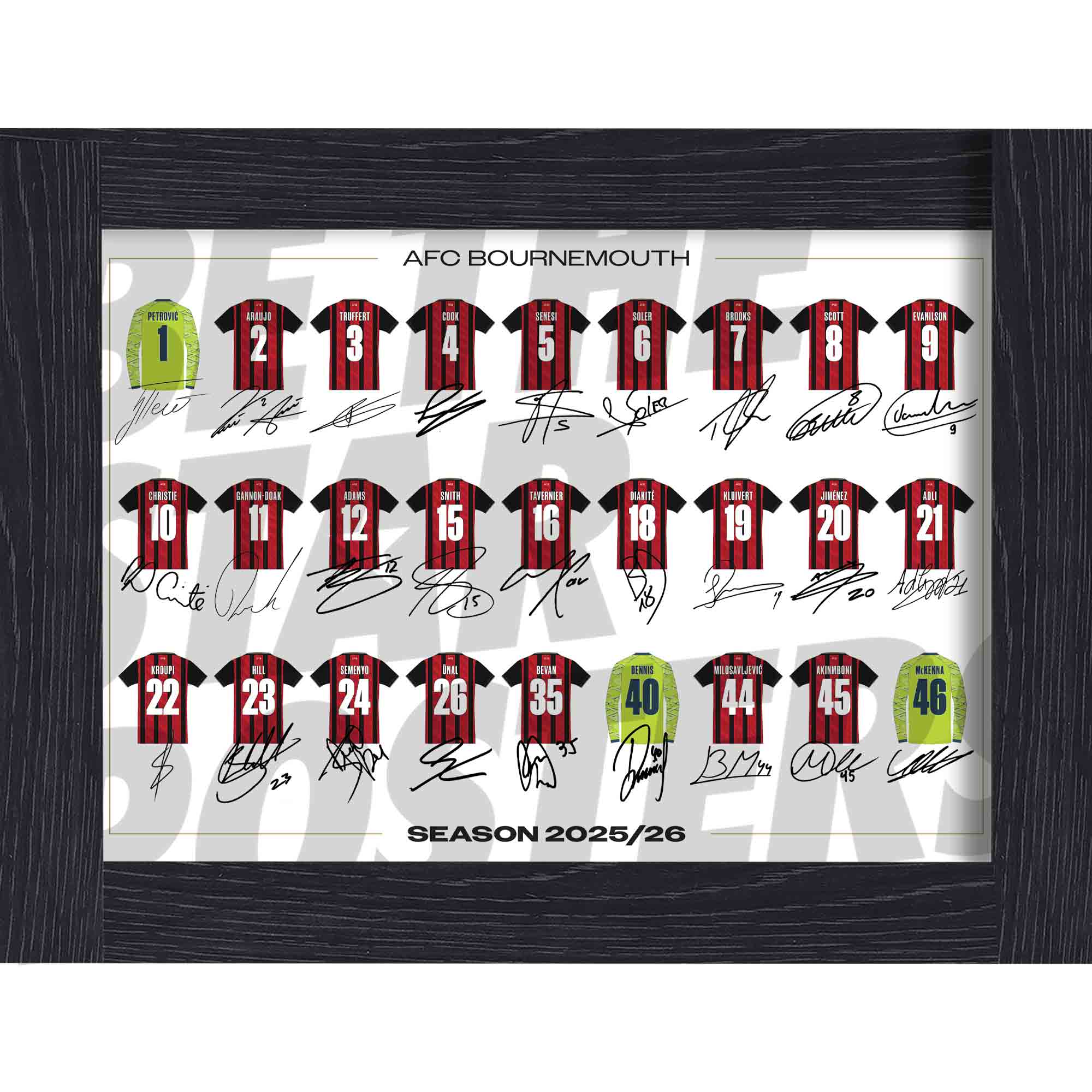 AFC Bournemouth 25/26 Squad Signed Shirt Poster