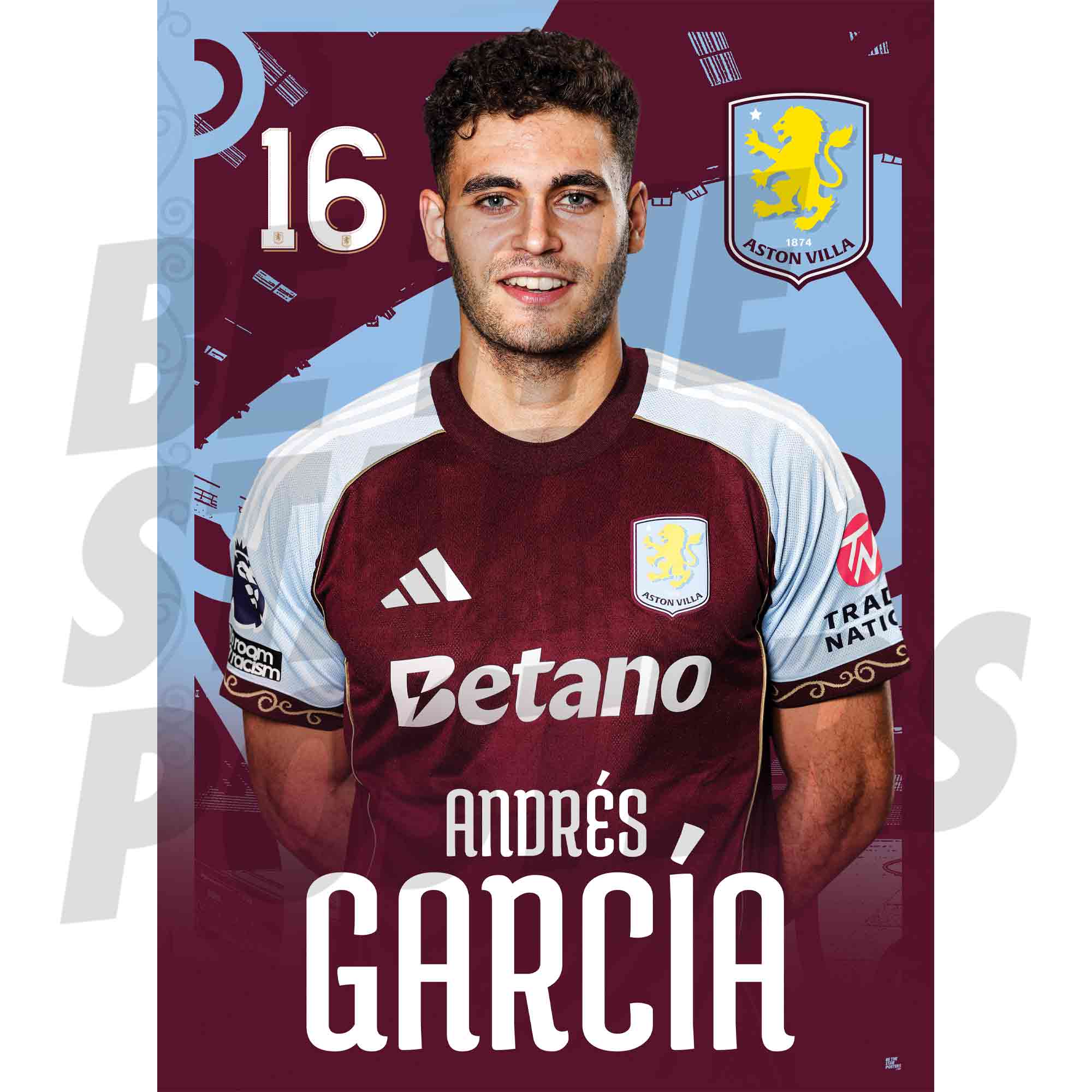 Aston Villa FC Andres Garcia 25/26 Headshot Poster