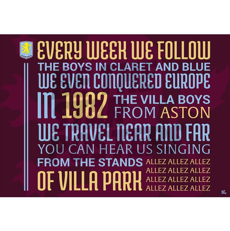 Aston Villa FC Chant Allez Allez Allez Poster
