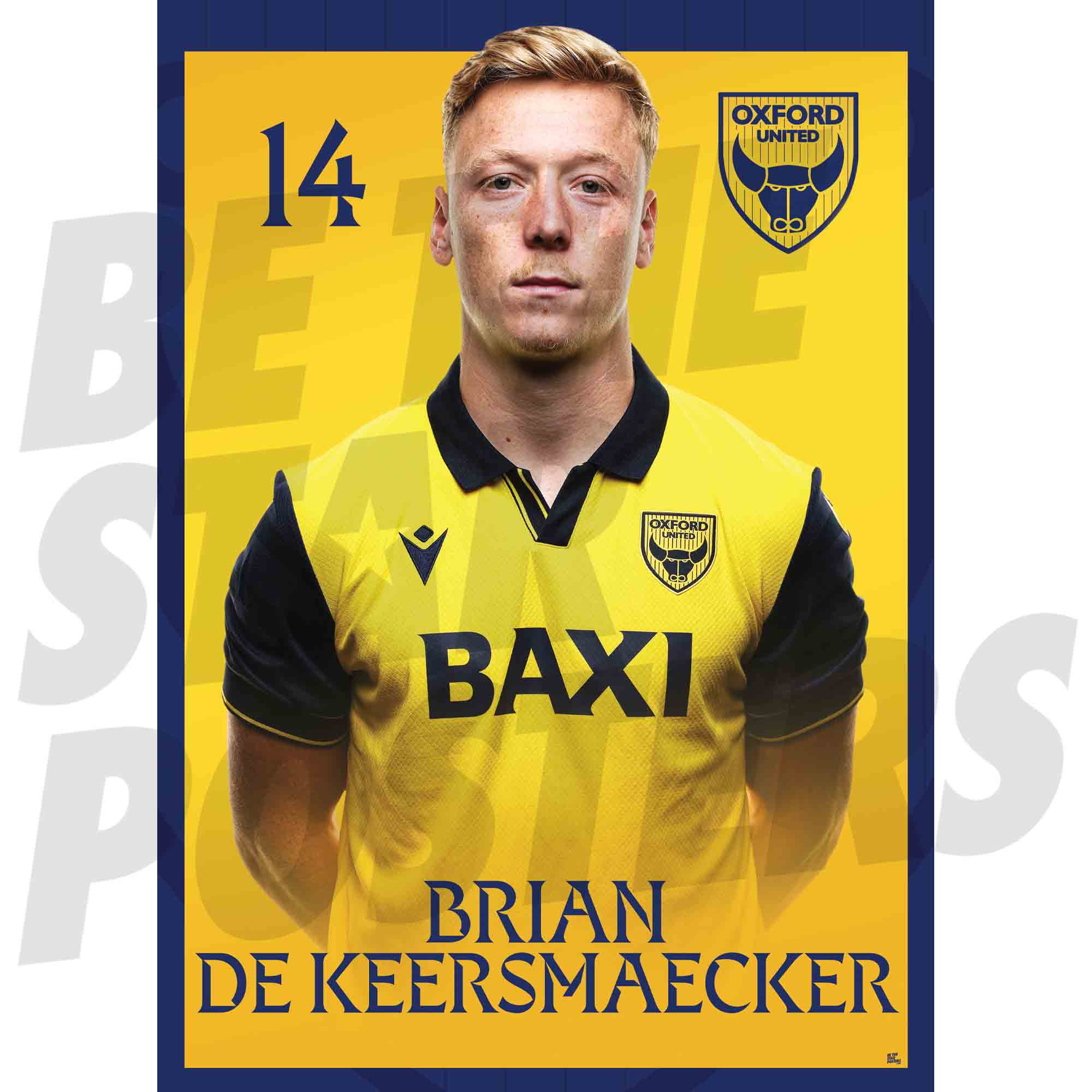 Oxford United FC Brian De Keersmaecker 25/26 Headshot Poster