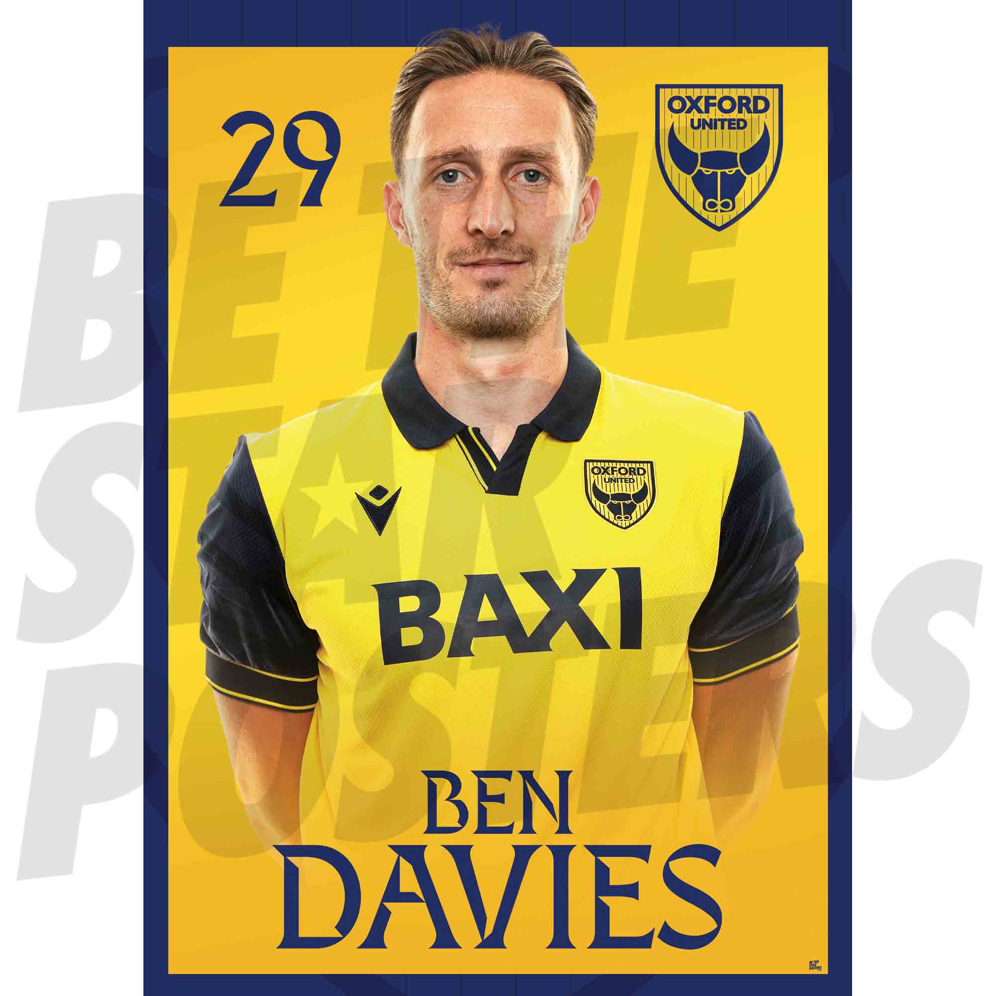 Oxford United FC Ben Davies 25/26 Headshot Poster