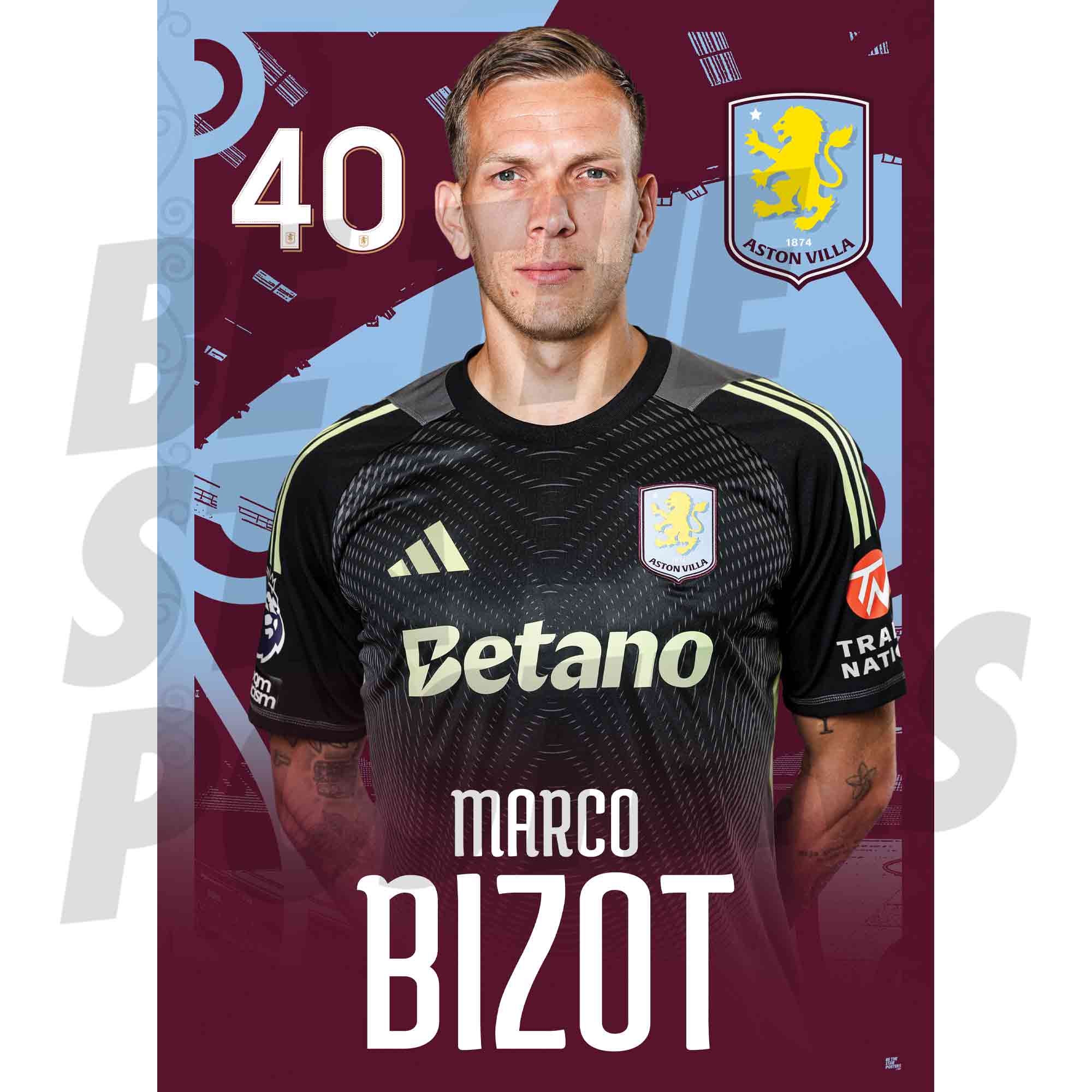 Aston Villa FC Marco Bizot 25/26 Headshot Poster