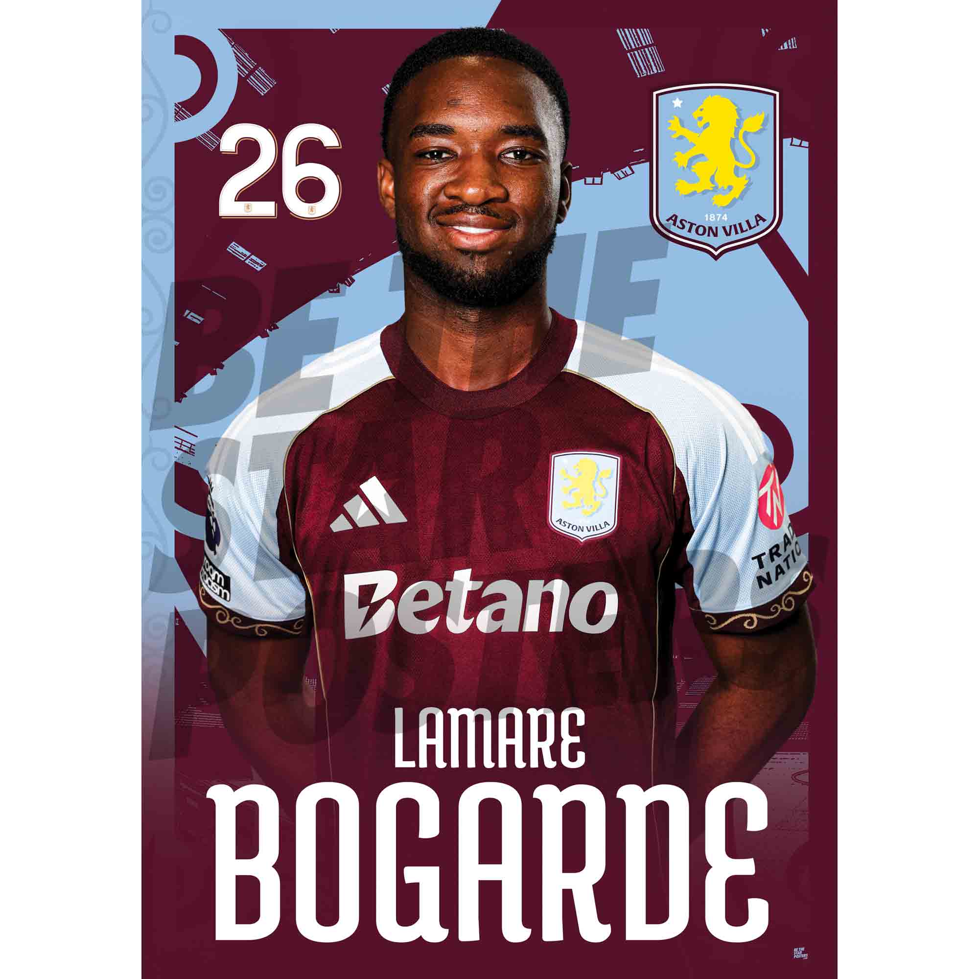 Aston Villa FC Lamare Bogarde 25/26 Headshot Poster