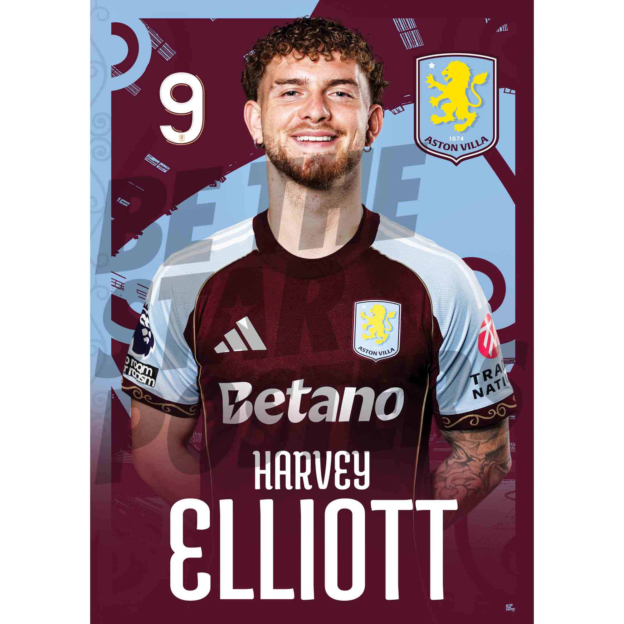 Aston Villa FC Harvey Elliott 25/26 Headshot Poster