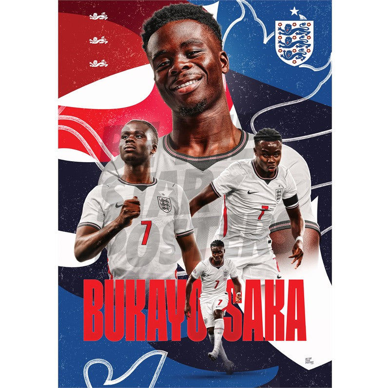 Bukayo Saka England 26/27 Home Action Poster