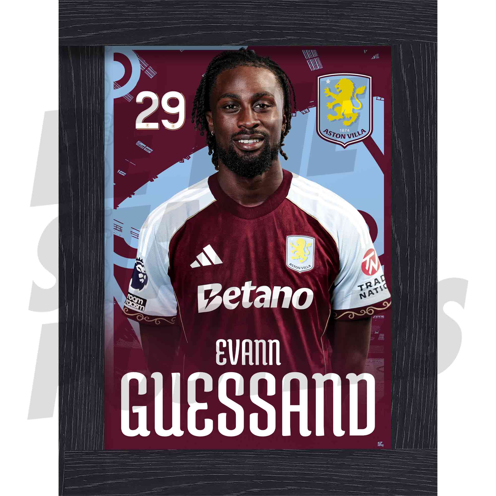 Aston Villa FC Evann Guessand 25/26 Headshot Poster