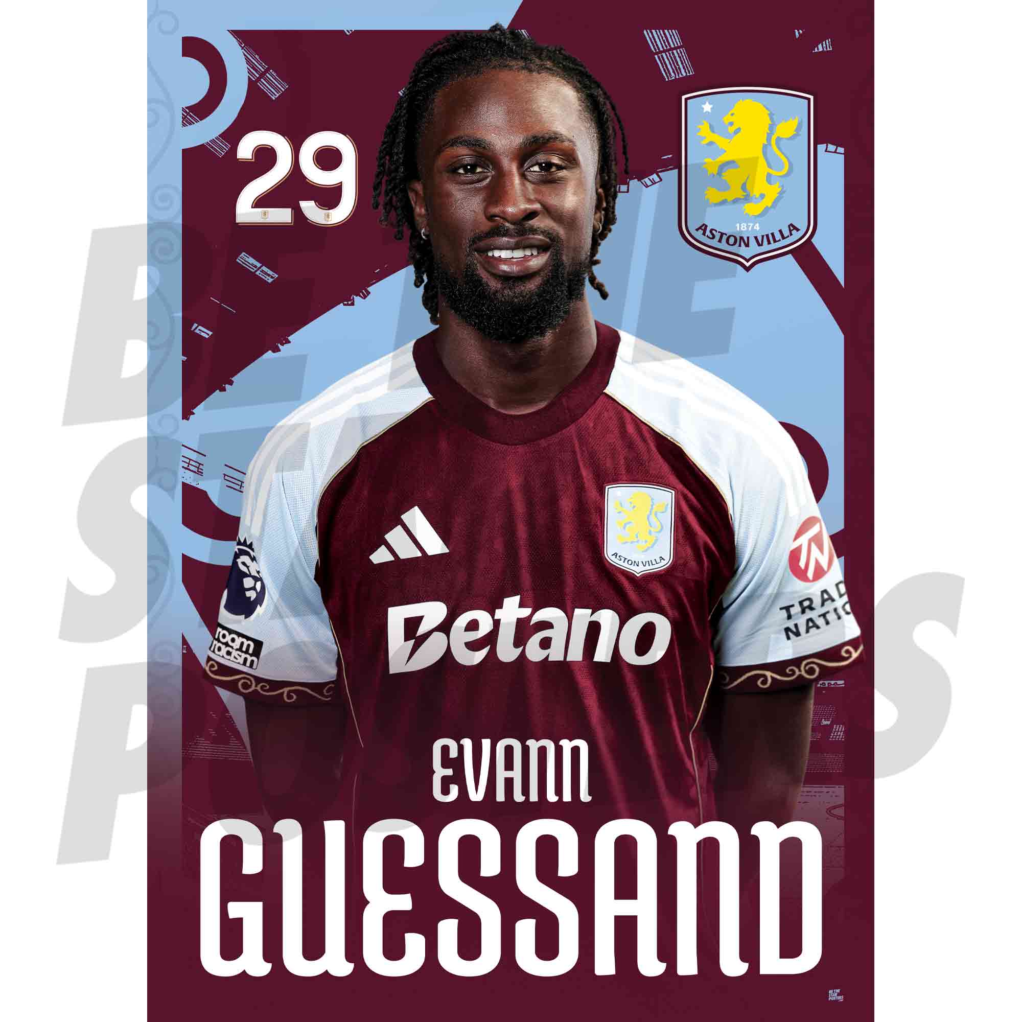 Aston Villa FC Evann Guessand 25/26 Headshot Poster