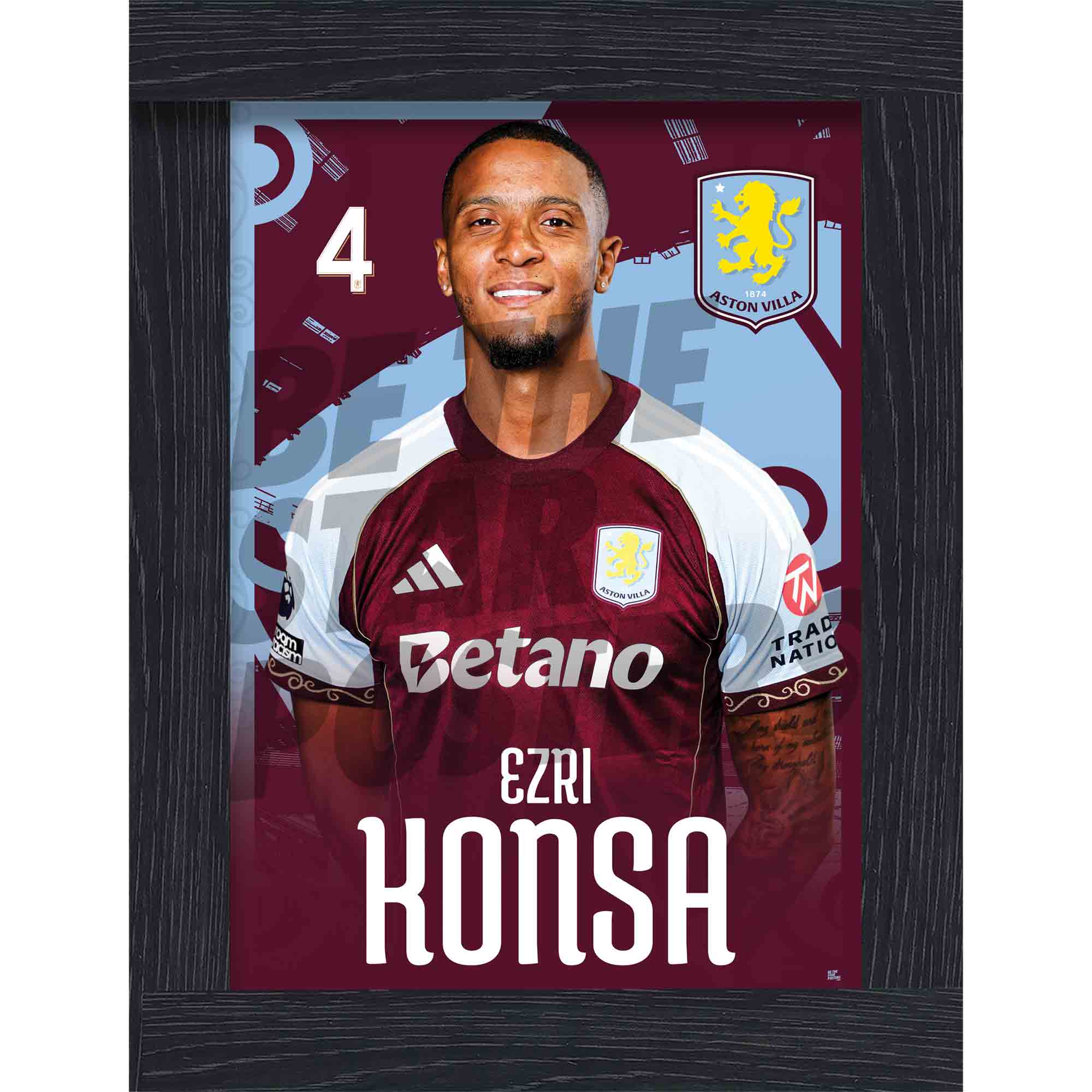 Aston Villa FC Ezri Konsa 25/26 Headshot Poster